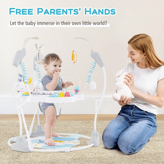 INFANS Baby Activity Center, 3 in 1 Play Center Jumpers and Bouncers with Music, Lights, Interactive Toys, 360°Rotating Seat, 3 Adjustable Heights, Exersaucer Learning Toys for Baby 6-12 Months (Blue)