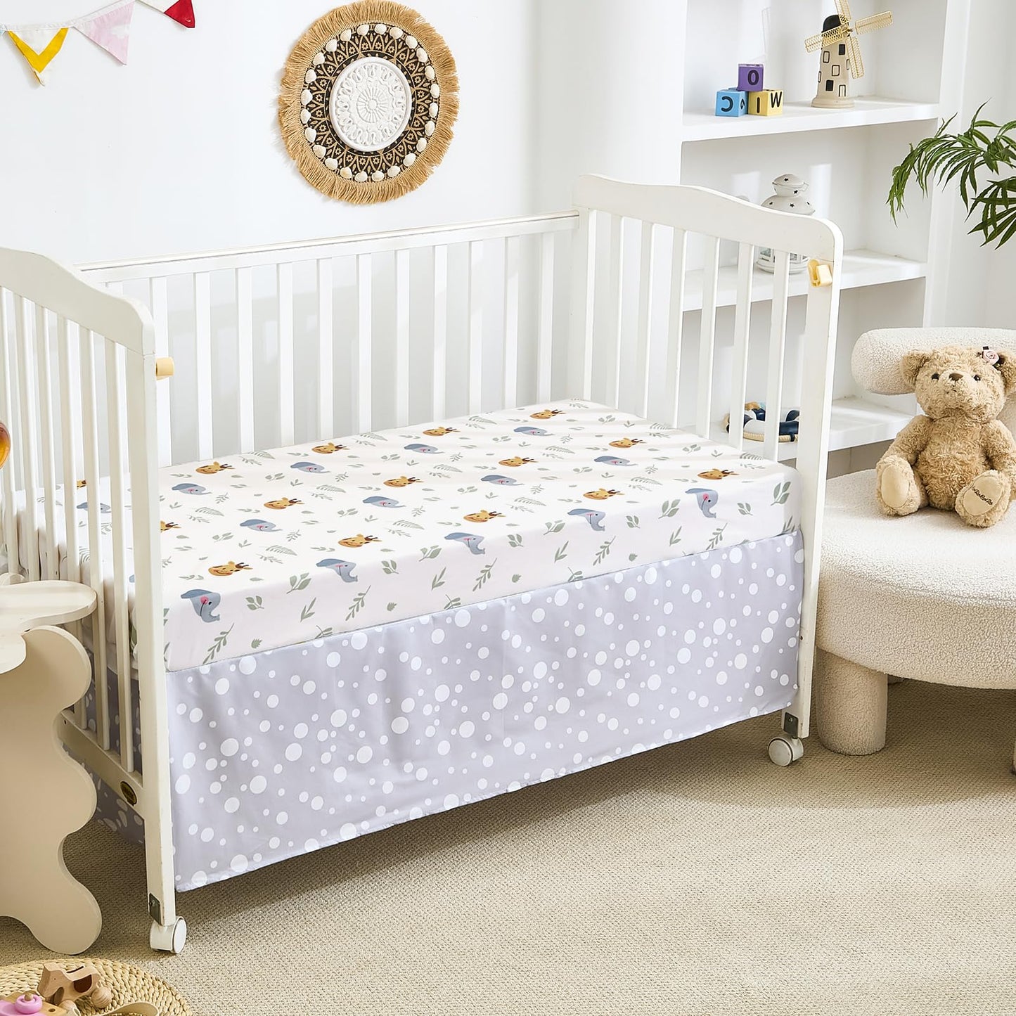 3-Piece Crib Sets for Boys - Ultra Soft Baby Boy Crib Bedding Set Includes Crib Comforter, Sheet & Skirt (Dinosaur)
