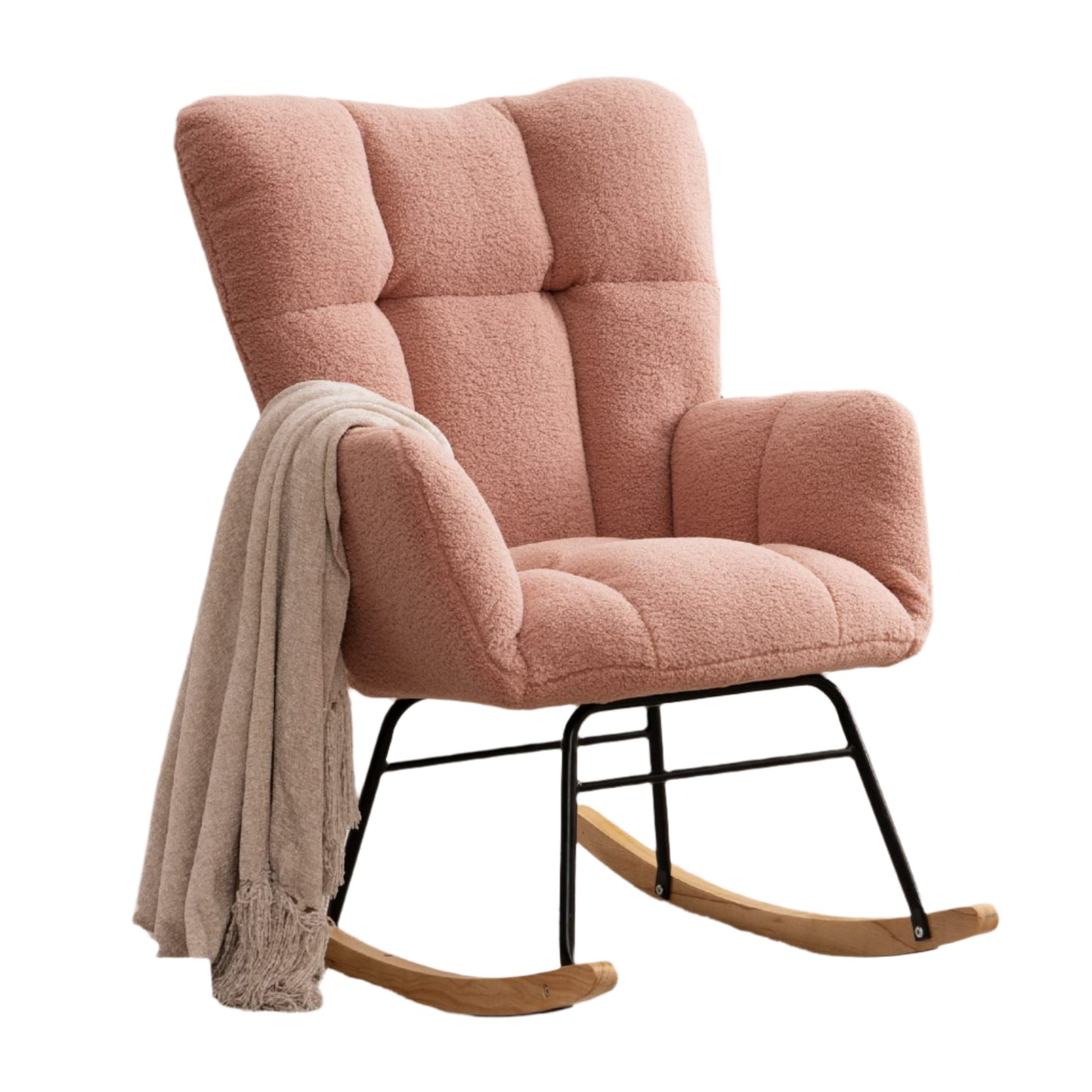 NIOIIKIT Nursery Rocking Chair Teddy Upholstered Glider Rocker Rocking Accent Chair Padded Seat with High Backrest Armchair Comfy Side Chair for Living Room Bedroom Offices (Ivory Teddy)