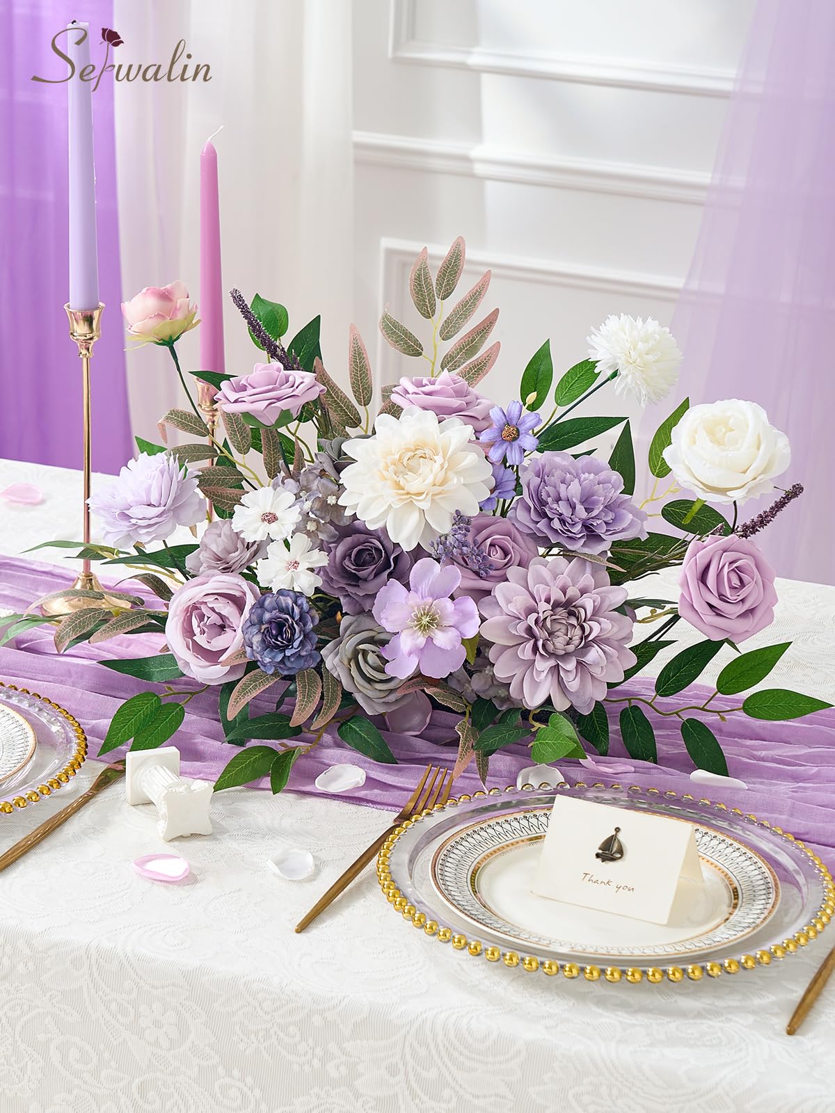Serwalin Pink Artificial Flowers, Silk Fake Flowers for DIY Wedding Bridal Bouquets, Wedding Cake Flowers for Table Centerpieces Baby Shower Birthday Party Home Decorations