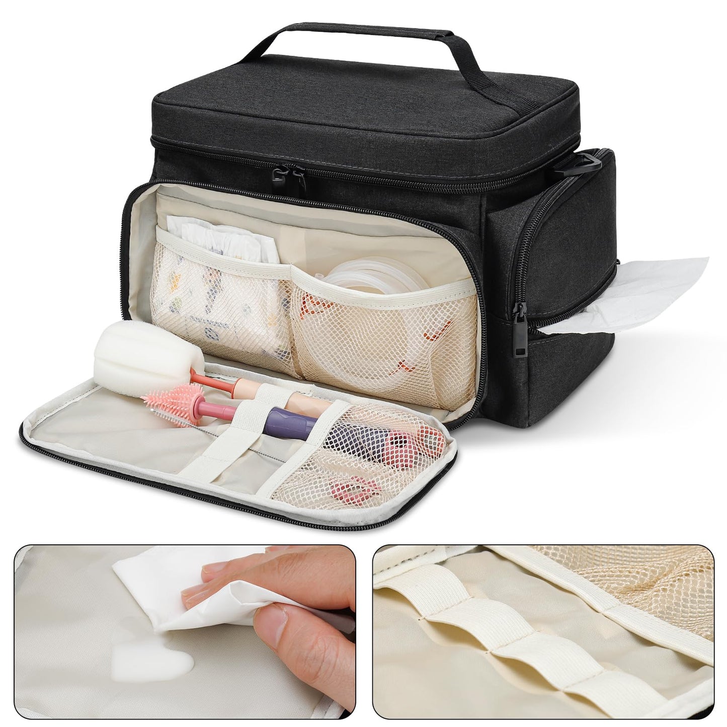 Breast Pump Bag Fit for Spectra S1 and S2, Pumping Bag with Waterproof Mat for Pump Accessories, Portable Pump Carrying Case for Work, Travel and Family Use, Black