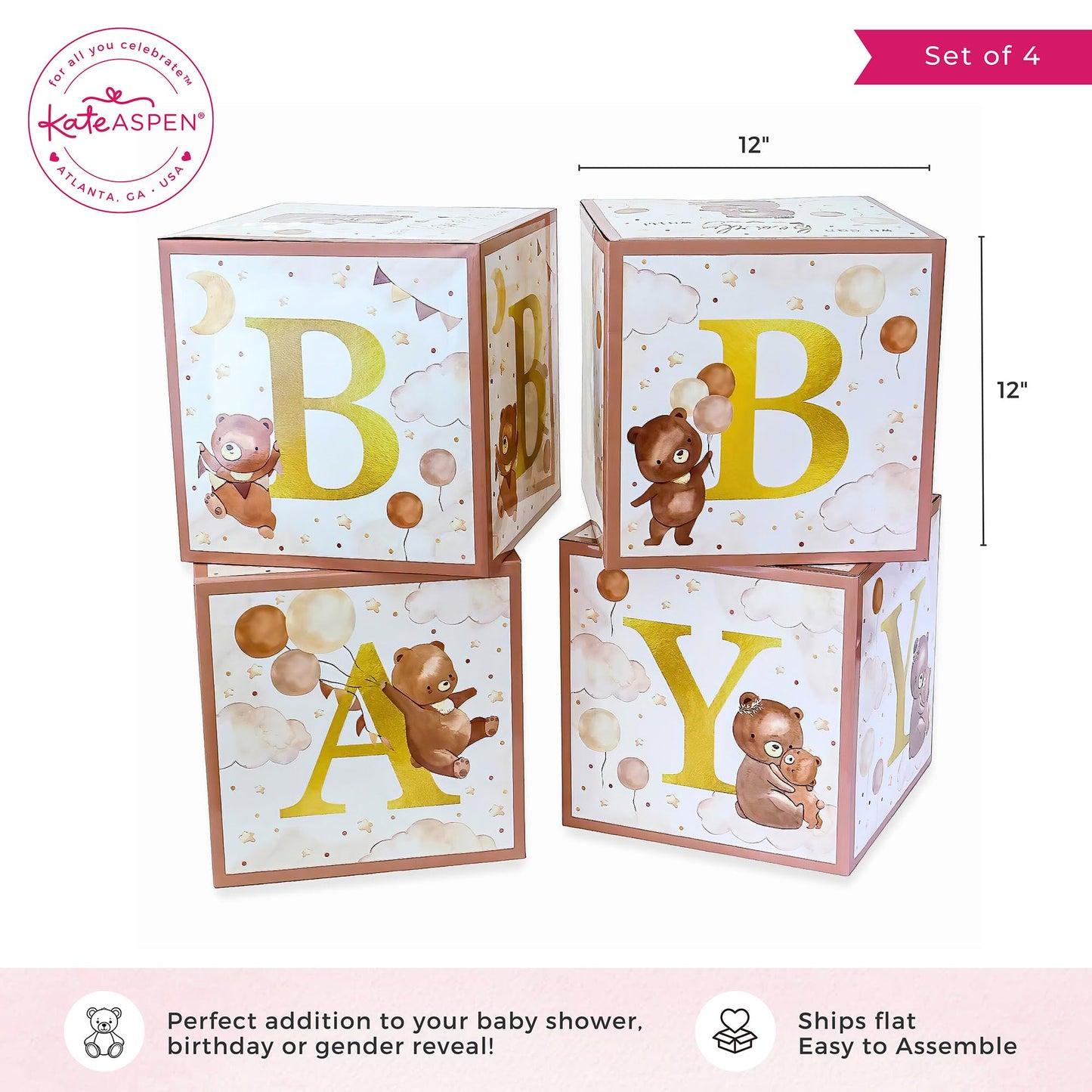 Kate Aspen Woodland Baby Shower Boxes with Letters for Baby Shower Gender Reveal Decorations Photo Prop & Forest Animal Nursery Decor (Set of 4 Blocks Spells Baby)