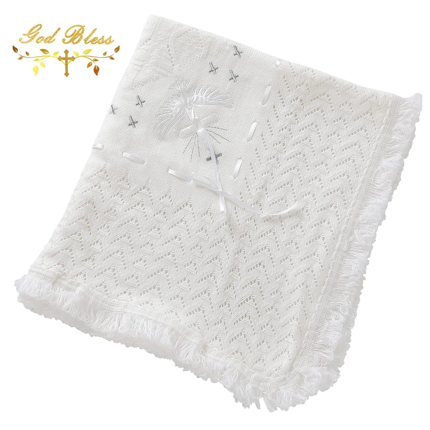 Booulfi Knit White Baby Blankets Neutral,Crib Stroller Newborn Blankets for Boys Girls,Cotton Lace Crochet Winter Blanket Nursery Blanket New Baby Essentials, 38X39