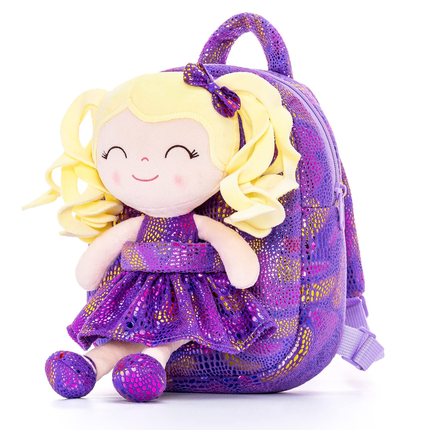 Gloveleya Toddler Backpack Baby Ballerina Girl Gifts Plush Curly Hair Ballet Backpack - Black Blonde 9 inches