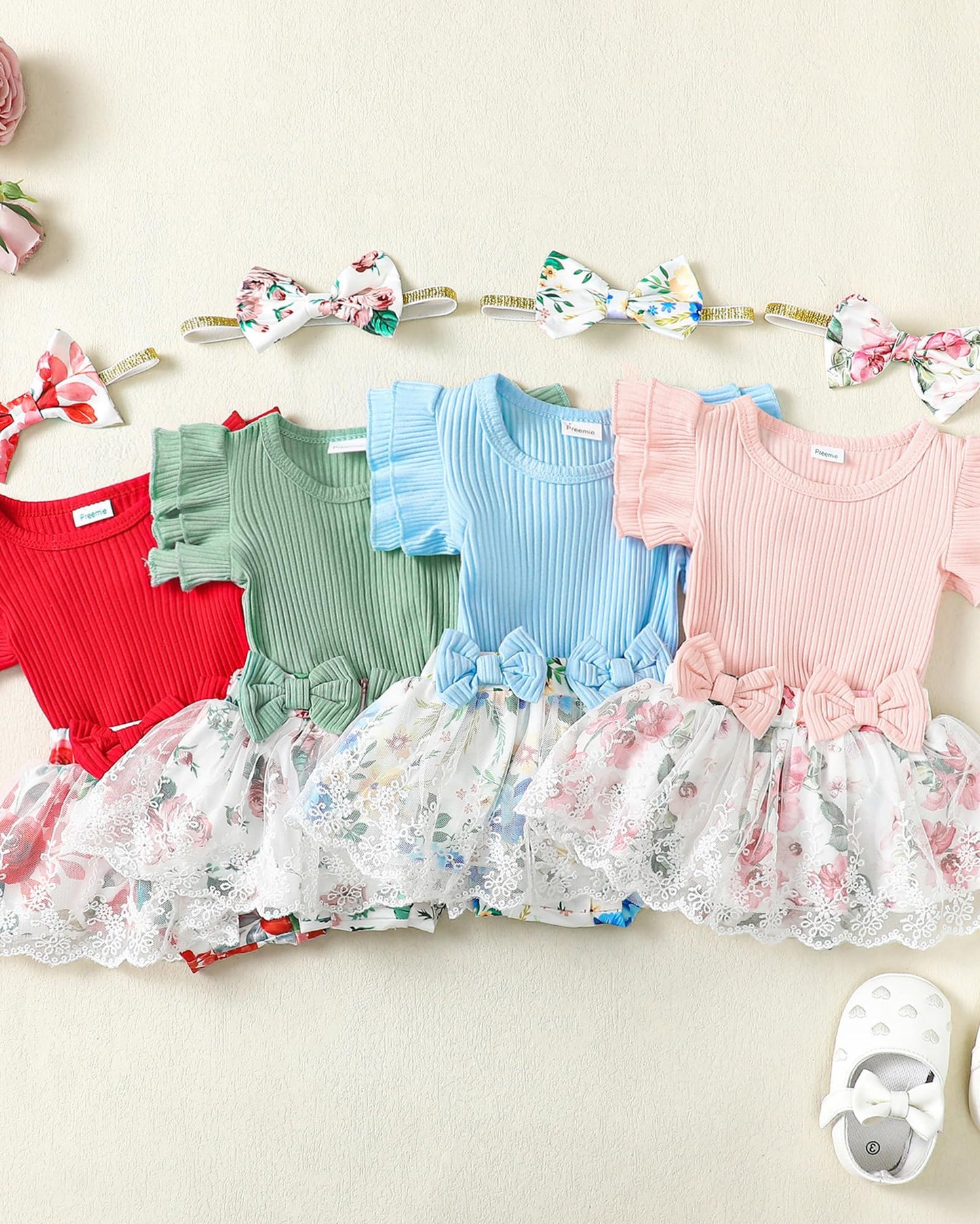 Mioglrie Preemie Clothes Girl Newborn Girl Outfits Infant Baby Girl Clothes Summer Romper Dress Shorts Set