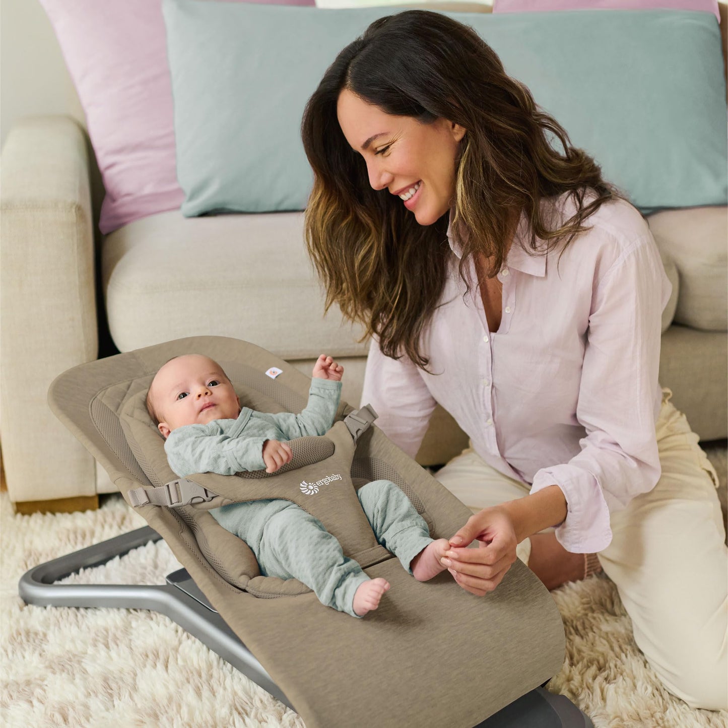 Ergobaby Evolve 3-in-1 Mesh Bouncer, Adjustable Multi Position Baby Bouncer Seat, Fits Newborn to Toddler, Grey Mesh