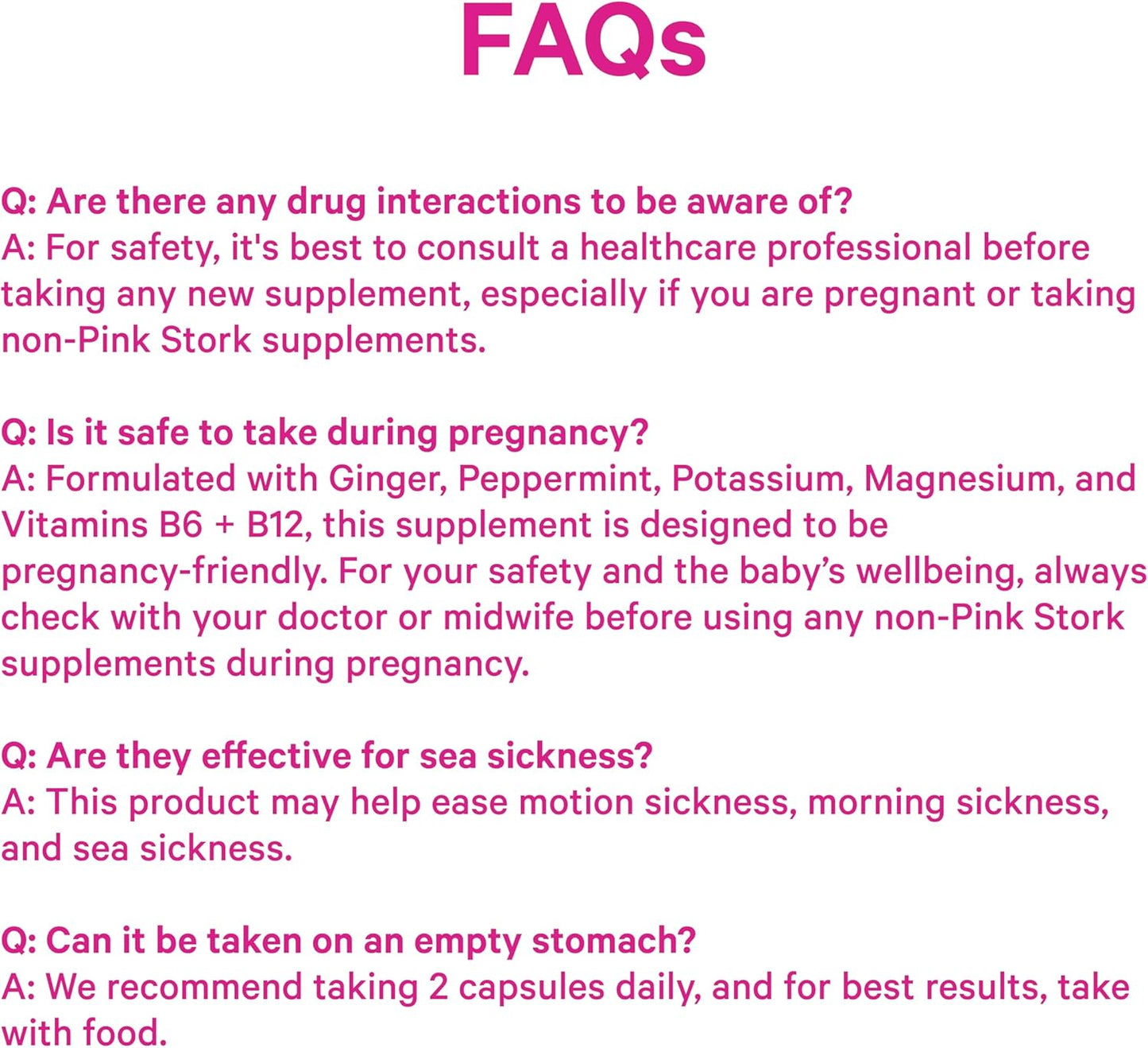 Pink Stork Vitamin B6, Ginger, Electrolyte Capsule - Natural Digestive Support with Peppermint, Potassium, Magnesium - Gentle on The Stomach - Pregnancy, + Motion Sickness Must Haves - 60ct