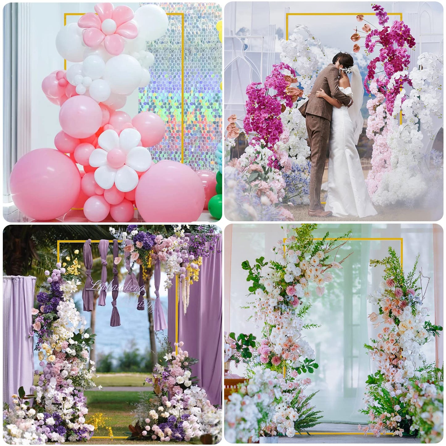 Wokceer Wedding Arch Backdrop Stand Square 6.6FTx6.6FT Gold Metal Balloon Arch Stand Garden Arbor Backdrop Frame for Wedding Birthday Party Baby Shower Photo Booth Background Decoration