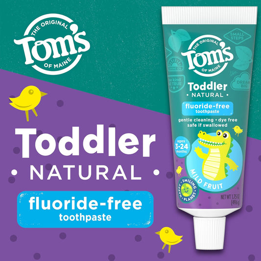 Tom's of Maine Fluoride-Free Toddler Training Toothpaste, Mild Fruit, 1.75 oz. 3-Pack (Packaging May Vary)