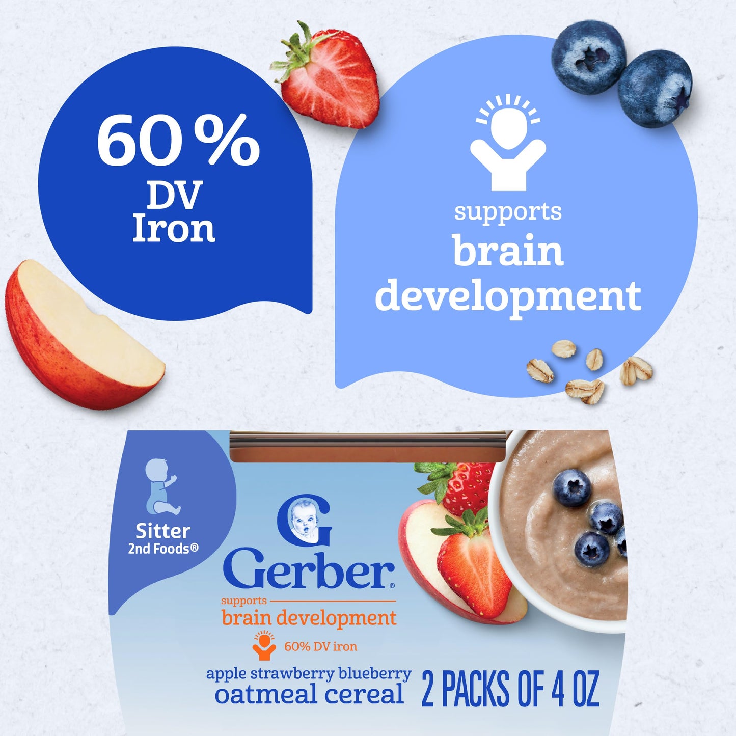 Gerber Baby Food 2nd Foods, Mixed Cereal, Pears & Cinnamon with Oatmeal Puree, 4 Ounce Tubs, 2-Pack (Pack of 8)