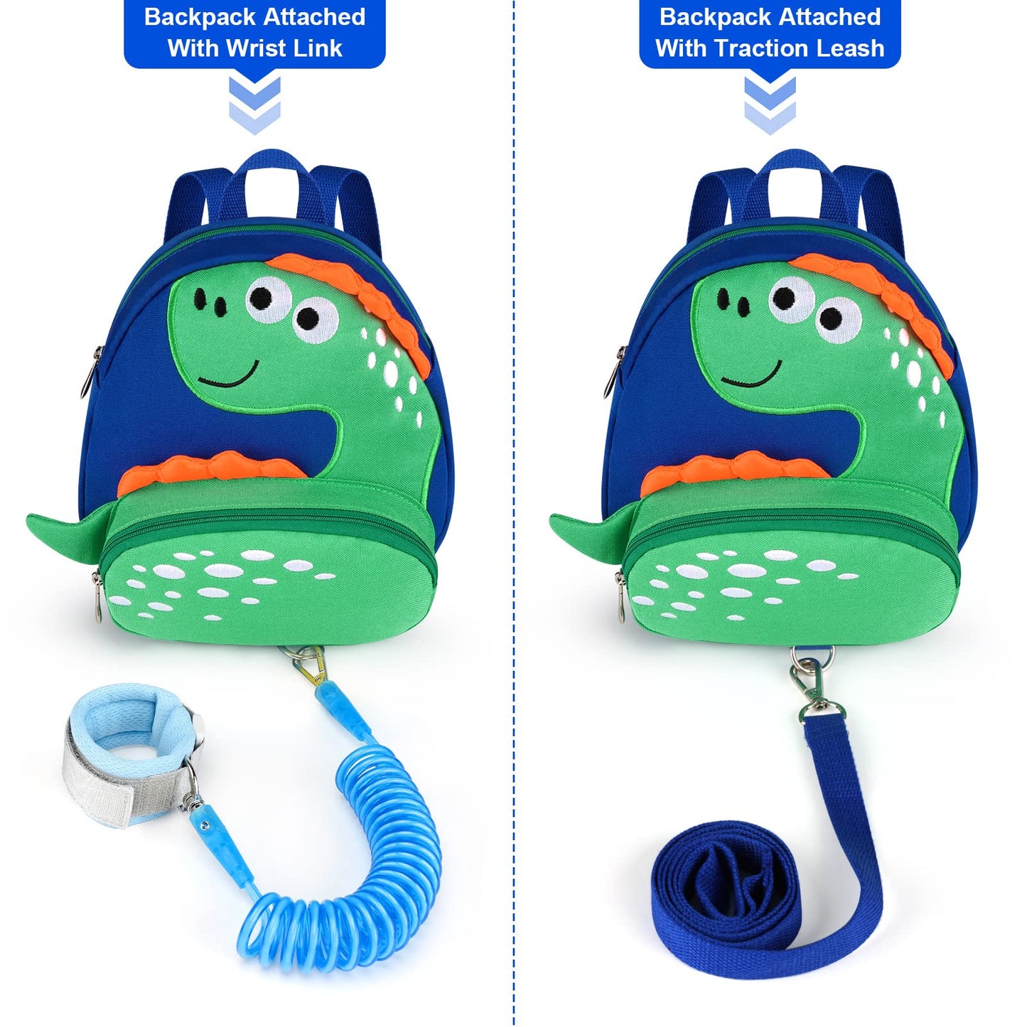 Accmor Toddler Harness Backpack Leash, Cute Dinosaur Backpacks with Anti Lost Wrist Link, Cute Mini Child Backpack Wristband Tether Strap and Protection Leashes for Boys Girls Aged 1-3 Years