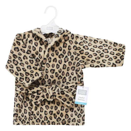 Hudson Baby Unisex Baby Plush Animal Face Bathrobe, Leopard, 0-9 Months