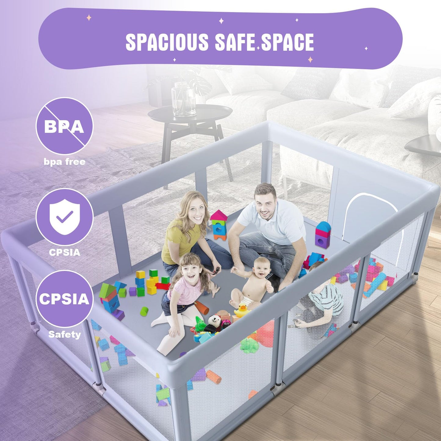 Baby Playpen 50x50 Inch, Play Pens for Babies and Toddlers Baby Fence Baby Play Yards for Indoor & Outdoor with Breathable Mesh Anti-Fall Playpen