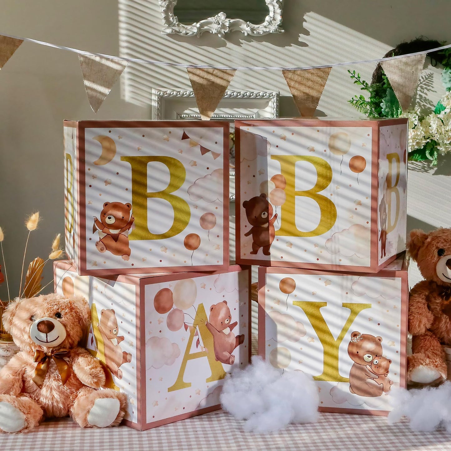 Kate Aspen Woodland Baby Shower Boxes with Letters for Baby Shower Gender Reveal Decorations Photo Prop & Forest Animal Nursery Decor (Set of 4 Blocks Spells Baby)