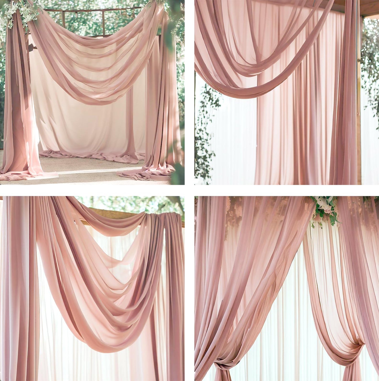 Barcelonetta | Chiffon Fabric | Decoration, Drapery Fabric | Wedding, Gender Reveal, Baby Shower, Birthday | for Arbor, Arch, Canopy, Table and Chair Decoration (Dusty Rose, 10 Yards)