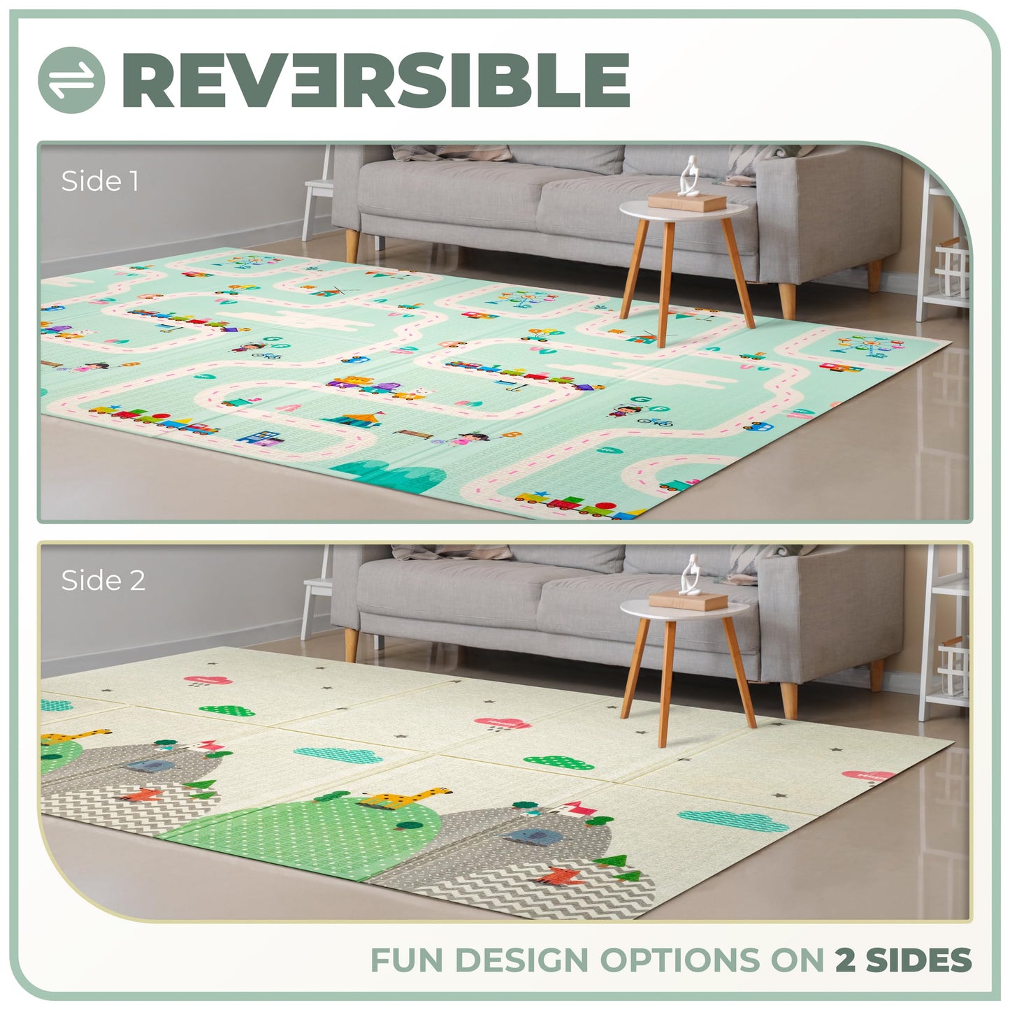 Sorbus Foldable Baby Play Mat, Kids Foam Mats for Floor with Travel Bag - Waterproof Foldable Play Mats for Babies, Infants, Toddlers, and Kids Playtime & Tummy Time 78x70x0.4 (Safari Party)