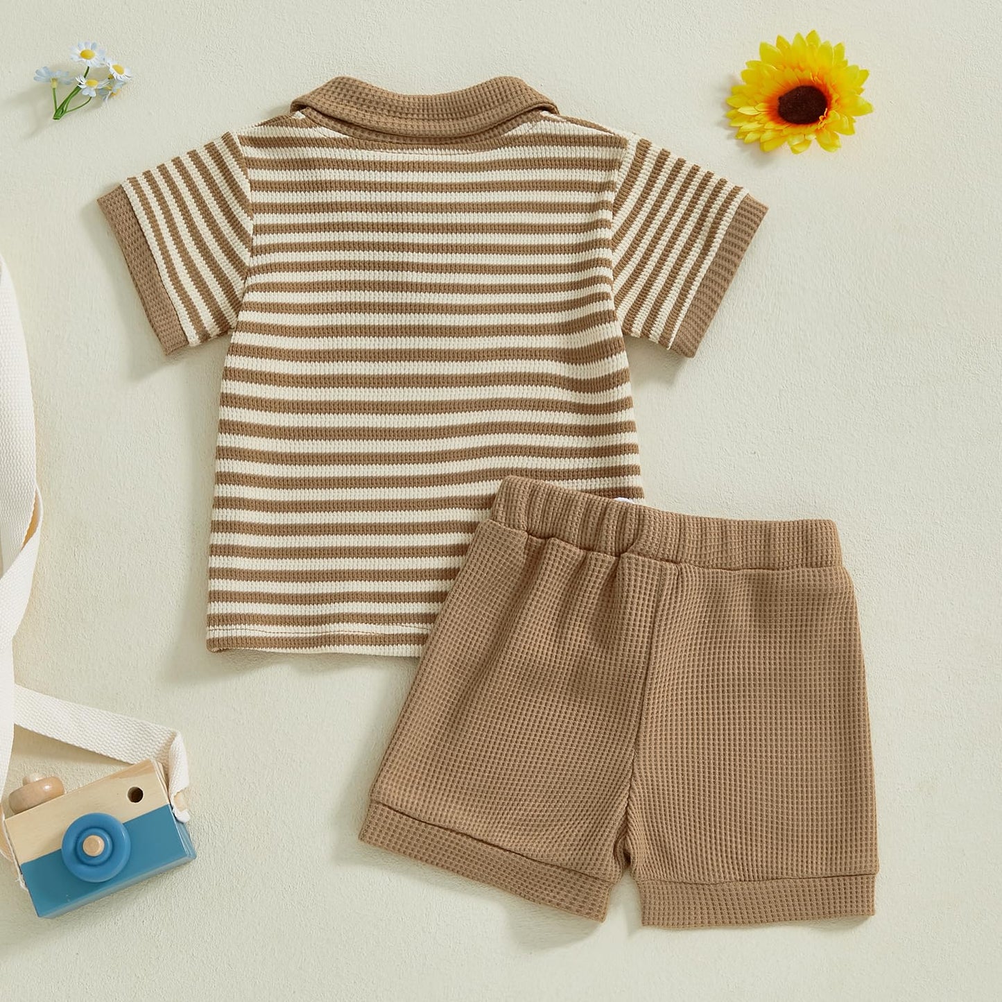 Kuriozud Newborn Baby Boy Summer Clothes Button Short Sleeve Romper Bodysuit Shorts Set Toddler Soft Waffle Outfit