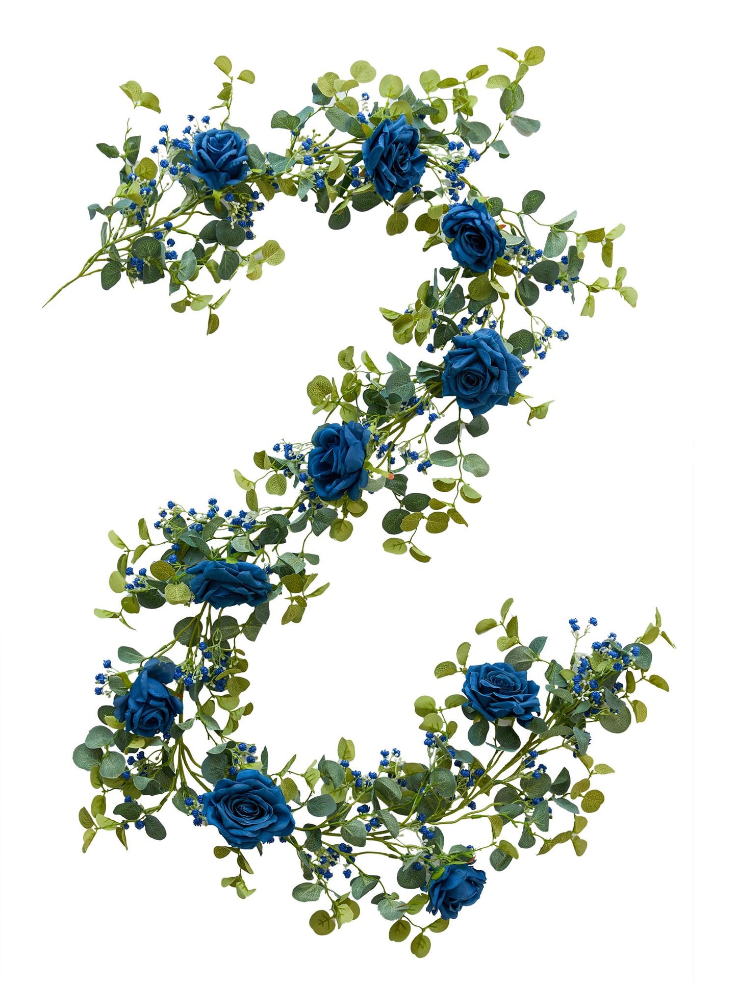Anna's Whimsy 5.91FT Artificial Eucalyptus Garland with Flowers, Fake Flower Rose Gypsophila, Faux Floral Greenery Garland for Wedding Spring Home Party Craft Art Table Runner Decor