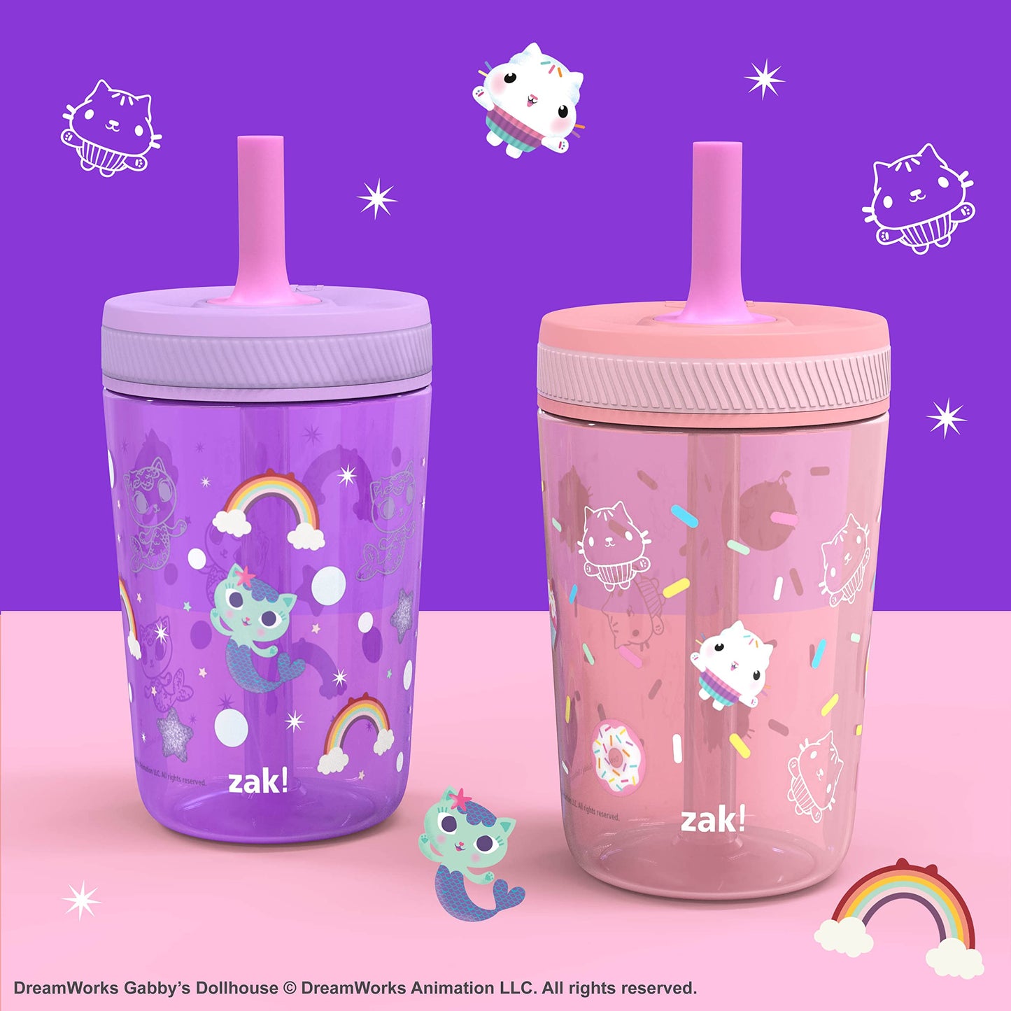 Zak Designs Disney Princess Kelso Toddler Cups For Travel or Home, 15oz 2-Pack Plastic Sippy Cups, Leak-Proof For Kids (Ariel, Aurora, Belle, Cinderella, Jasmine, Mulan, Rapunzel, Tiana)