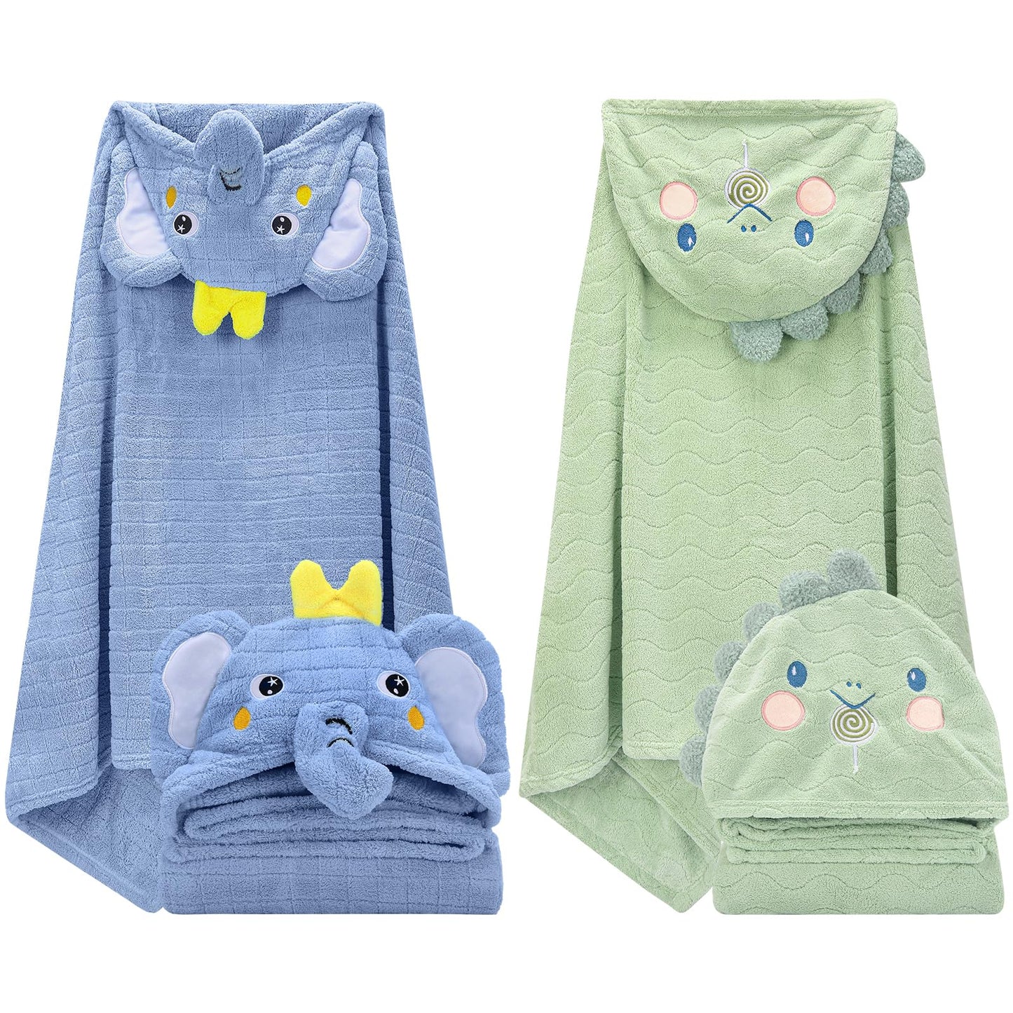 2 Pack Hooded Baby Towels-26 X55 Ultra Soft Baby Bath Towels,Newborn Baby Essentials,Premium Absorbentand Hypoallergenic Towels for Toddler Baby Boy and Girl 0-6 Years(Elephant+Rabbit)