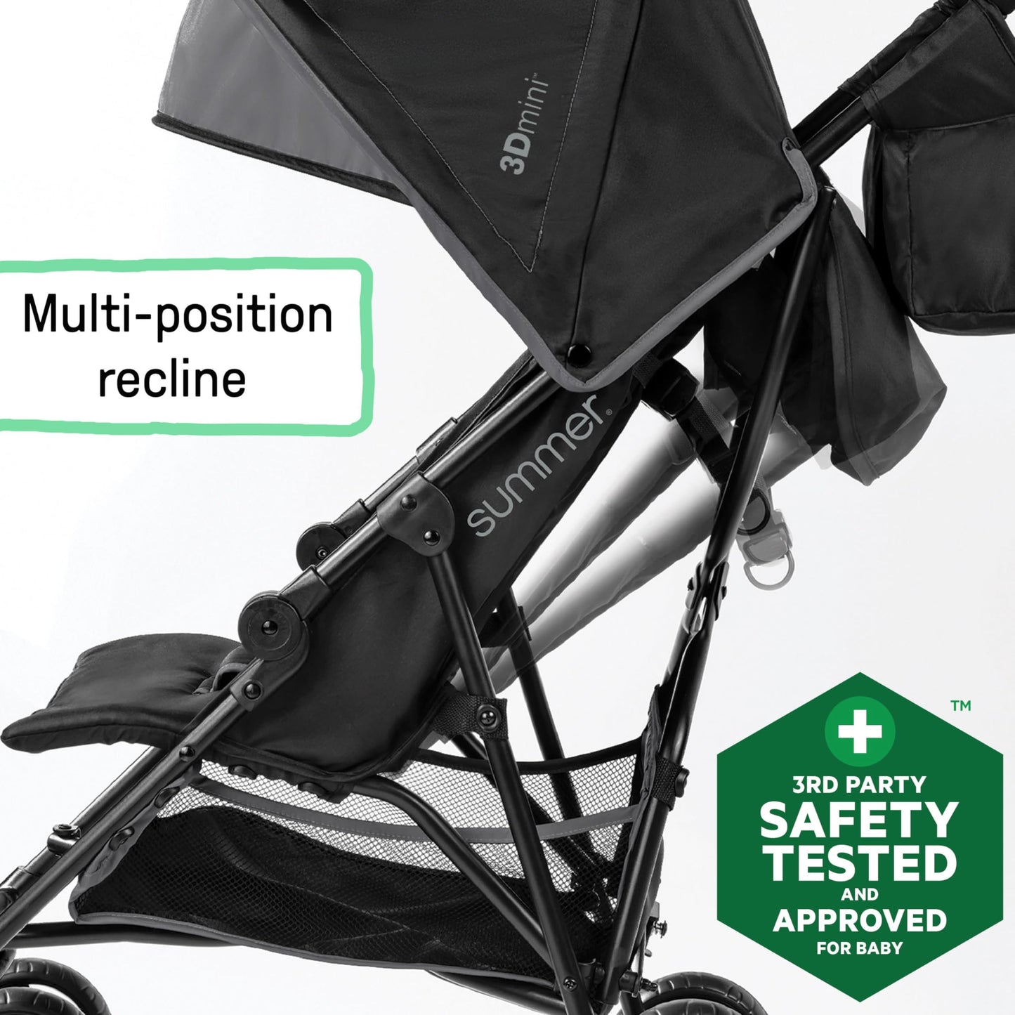 Summer by Ingenuity 3D Mini Convenience Stroller – Lightweight Stroller with Compact Fold, Multi-Position Recline, Canopy with Pop Out Sun Visor and More – Umbrella Stroller for Travel, Pink