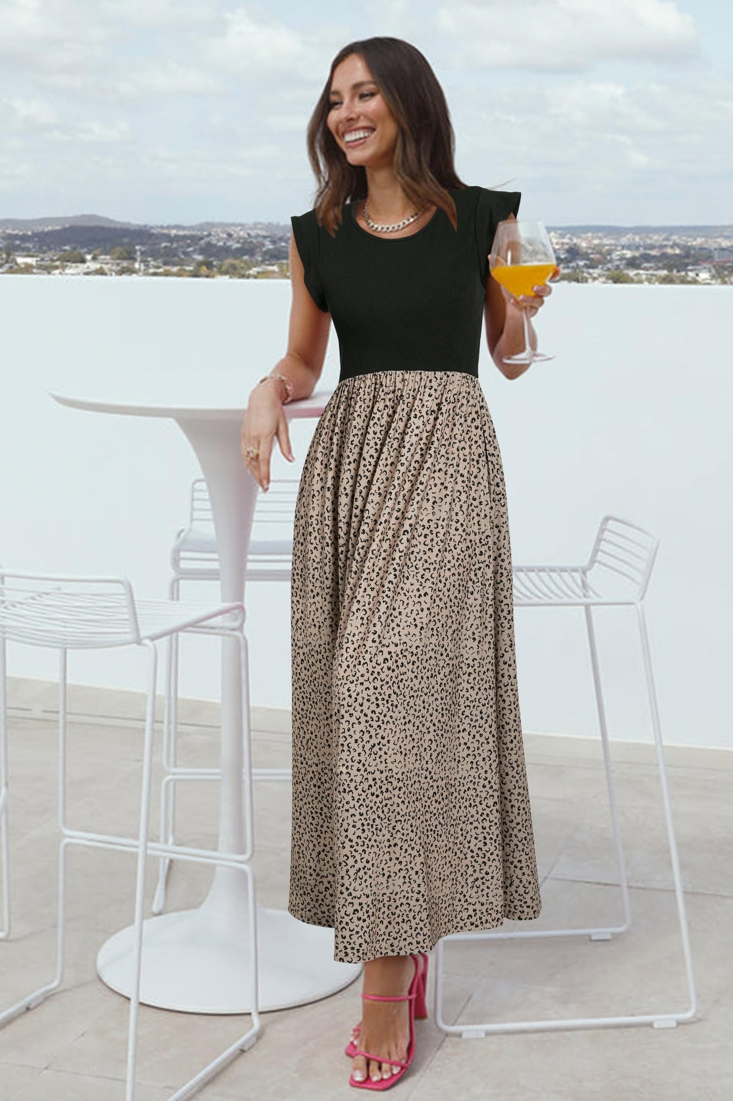OUGES Women 2025 Spring Summer Dresses Maternity Sleeveless Ribbed Fashion Casual Outfits Maxi Dress with Pockets