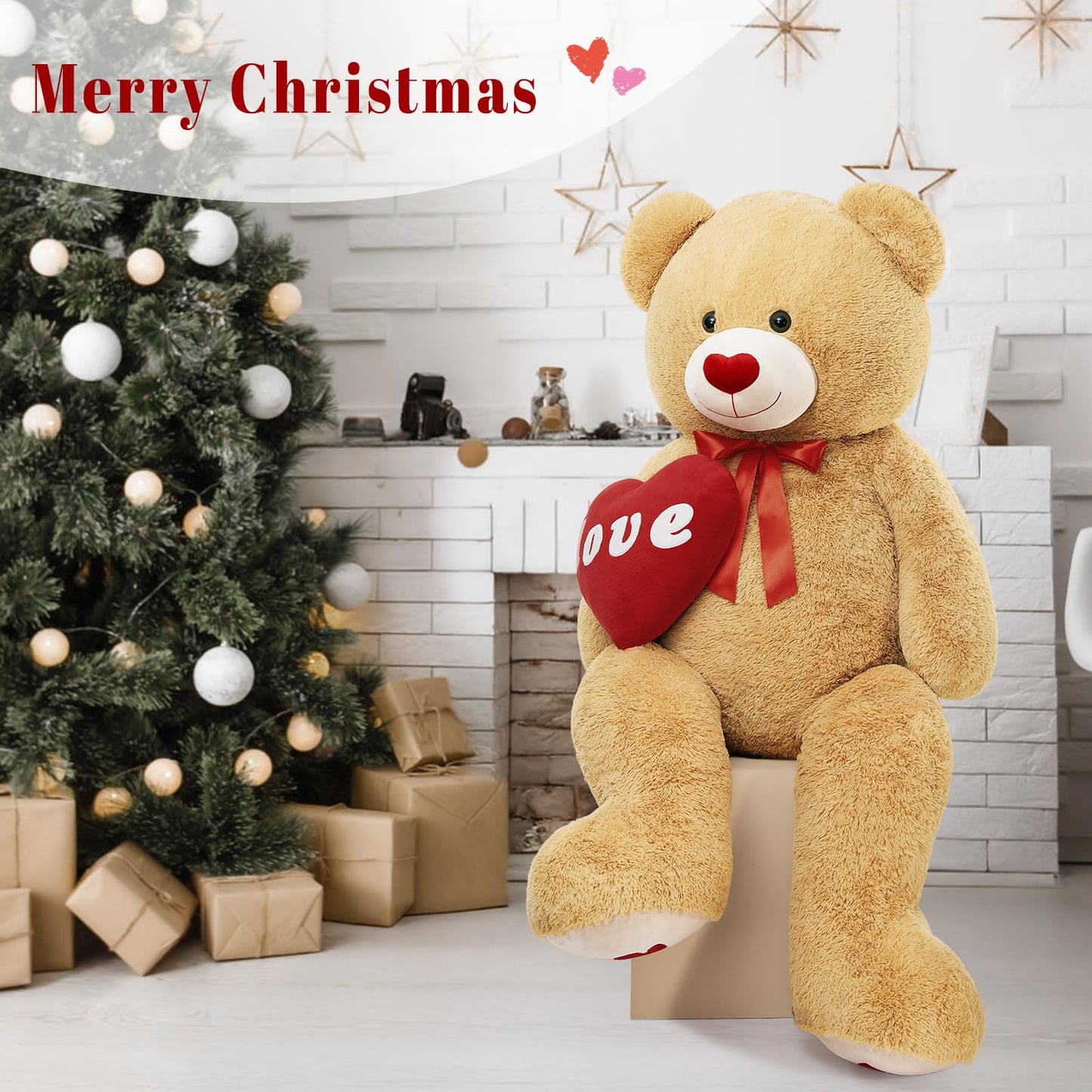 MorisMos Smile Giant Teddy Bear, 51inch Large Stuffed Bears with Big Footprints, Big Stuffed Animals Cuddly Plush Gifts for Girlfriends, Boyfriend, Dark Brown