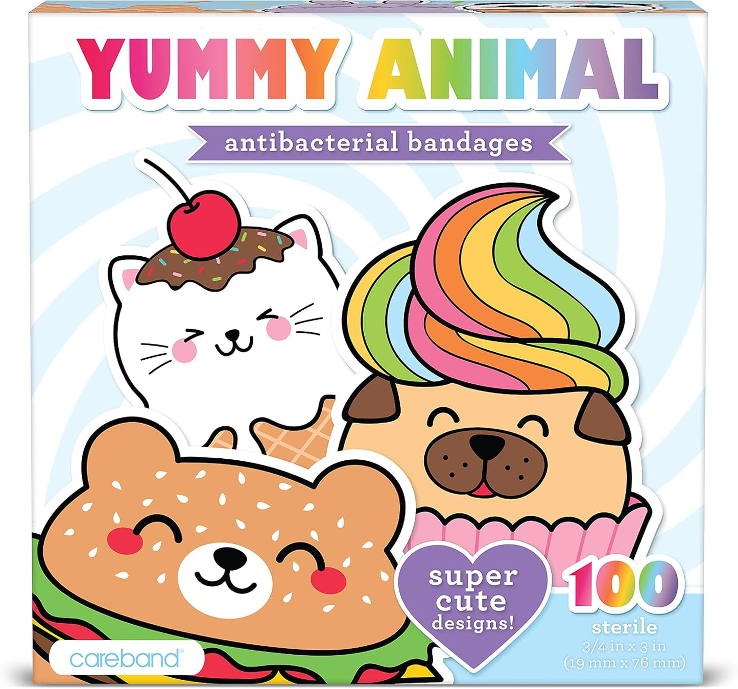 Yummy Animal Kids Bandages, 100 ct Super Cute Designs | Wear Like Stickers, Adhesive Bandages for Minor Cuts, Scrapes, Burns. Easter Basket Stuffers for Kids & Toddlers