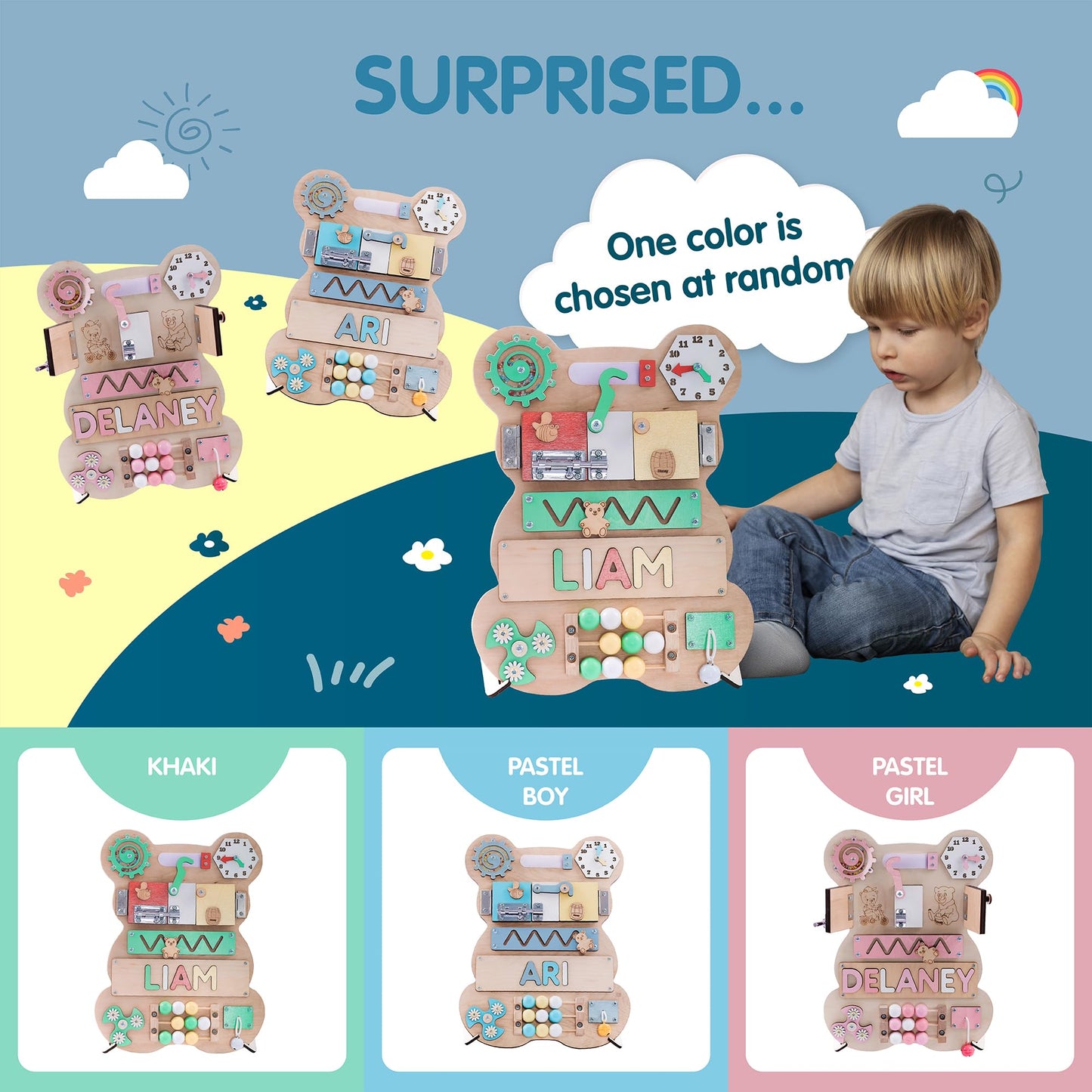 Nabytok Customized Name Puzzle for Toddlers (Fixed I J Letters) Personalized Toddlers Busy Board, Baby Personalized Board for 1-5 Years Old, First Birthday Gift, Montessori Toys (Pastel Girl)