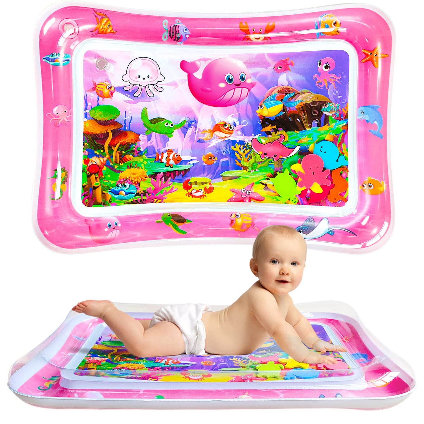 ZHUYNXIR Extra Big Infant Toys, Tummy time mats,Tummy time Toys, Baby Pink Water Play mat, Fun Early Development Activity Play Center for Newborn, Pink 39.5x31.5 in.