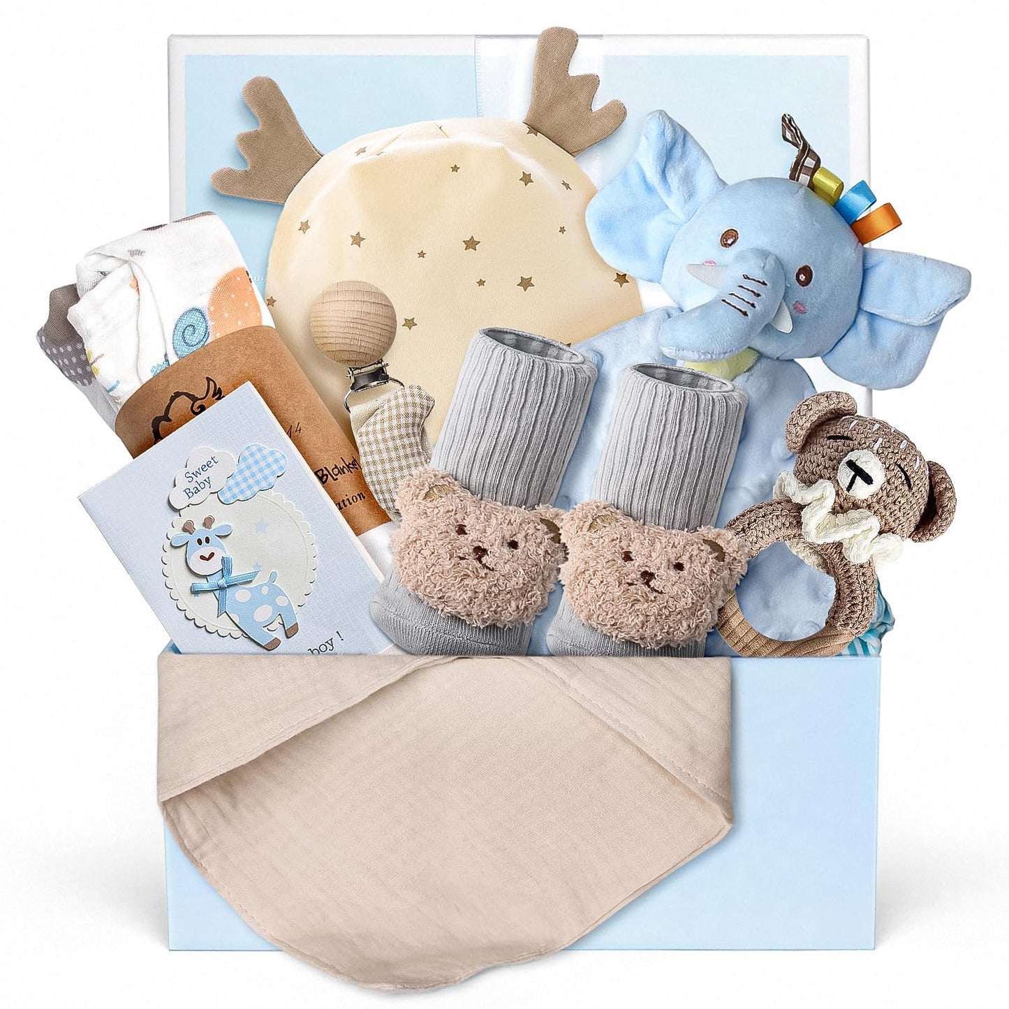 10PCS Baby Gift Set, Baby Gift Basket for Boys Girls, Gender Neutral Gifts, Baby Bath Sets for New Baby, Rattle Swaddle Blanket Baby Gifts for Boys Girls