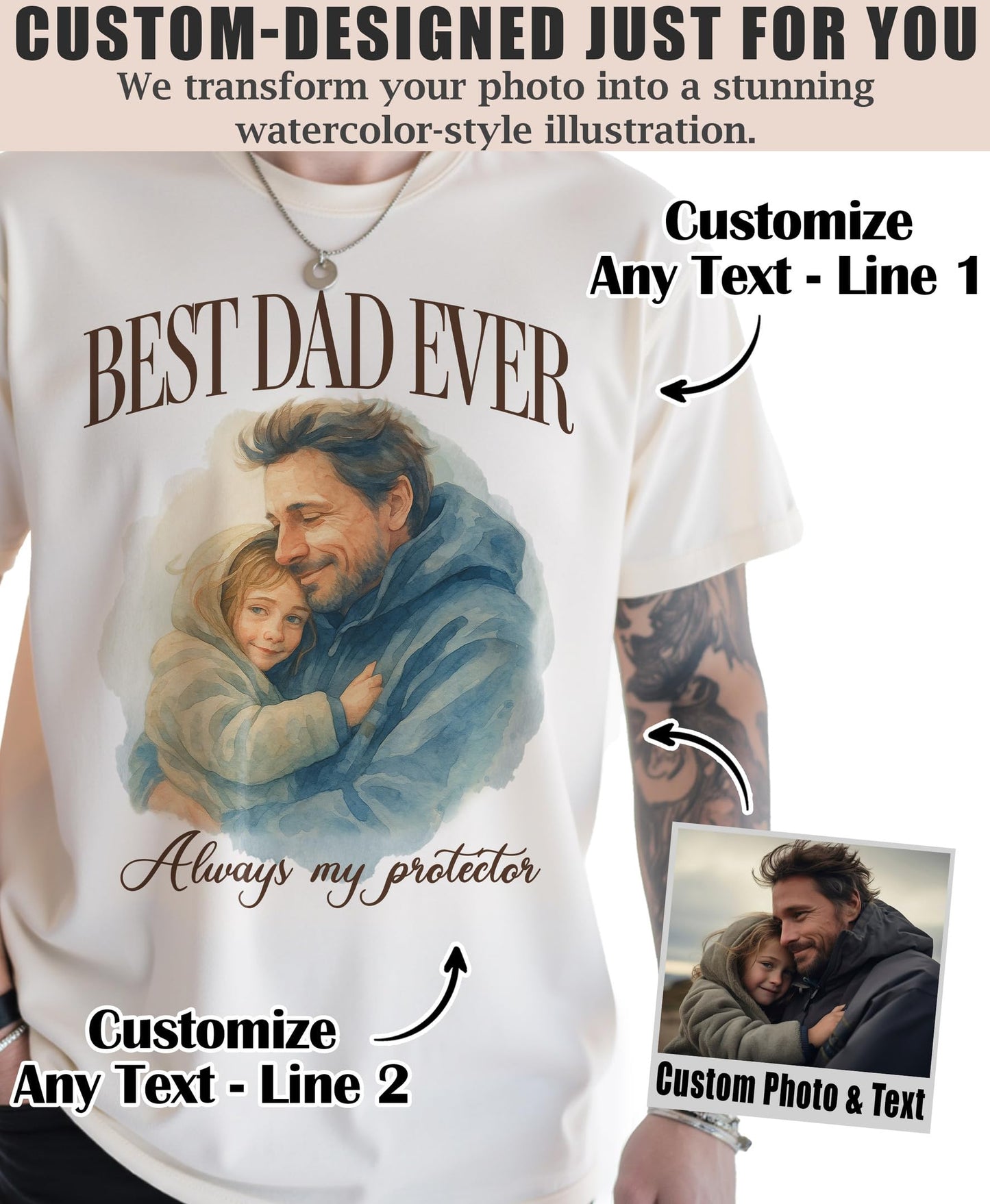 Custom Dad Shirt with Photo Text Custom Fathers Day Shirts for Dad from Son Daughter Mom, Personalized Gift for Fatherâs Day
