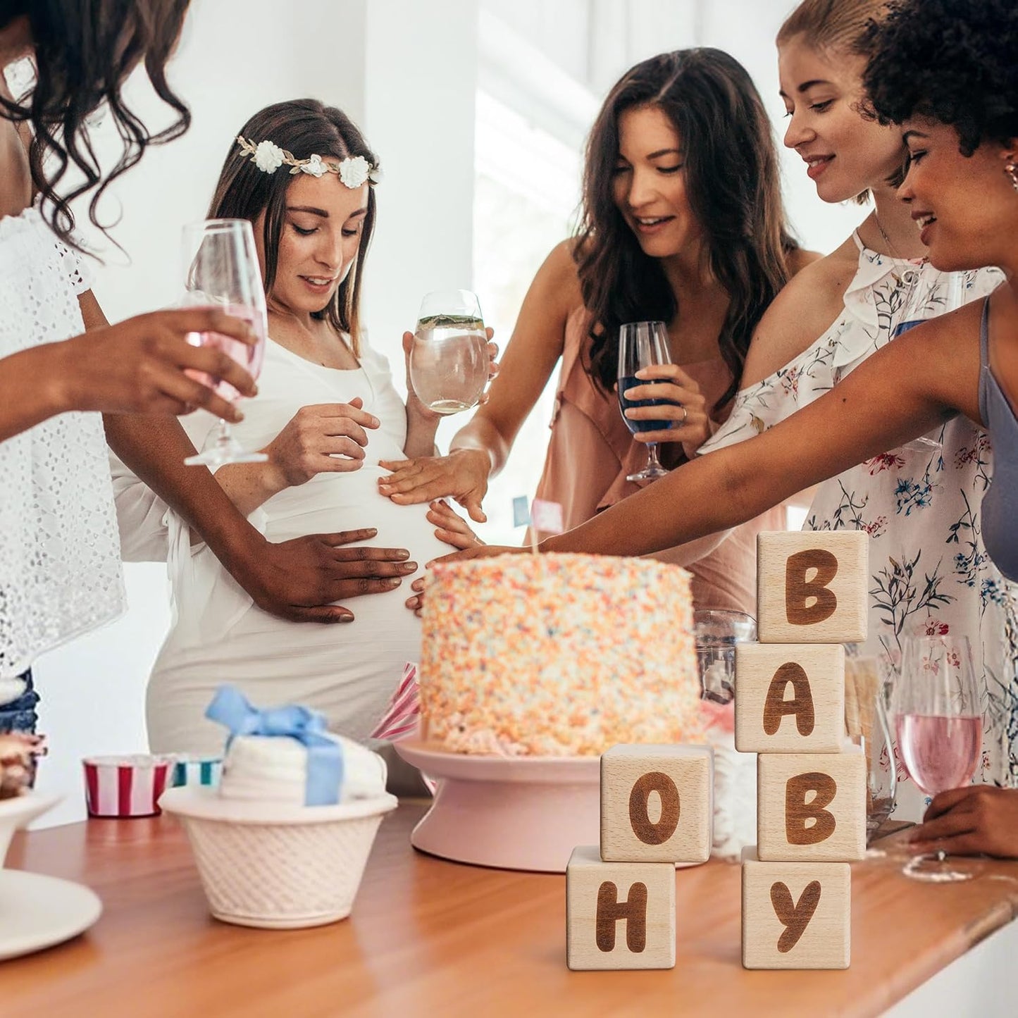 OH Baby Wooden Blocks for Baby Shower, Gender Reveal Table Decor & Guestbook Keepsake – Small 2.0" Blocks (Set of 6) – Perfect for Baby Shower Centerpieces & Nursery Decor