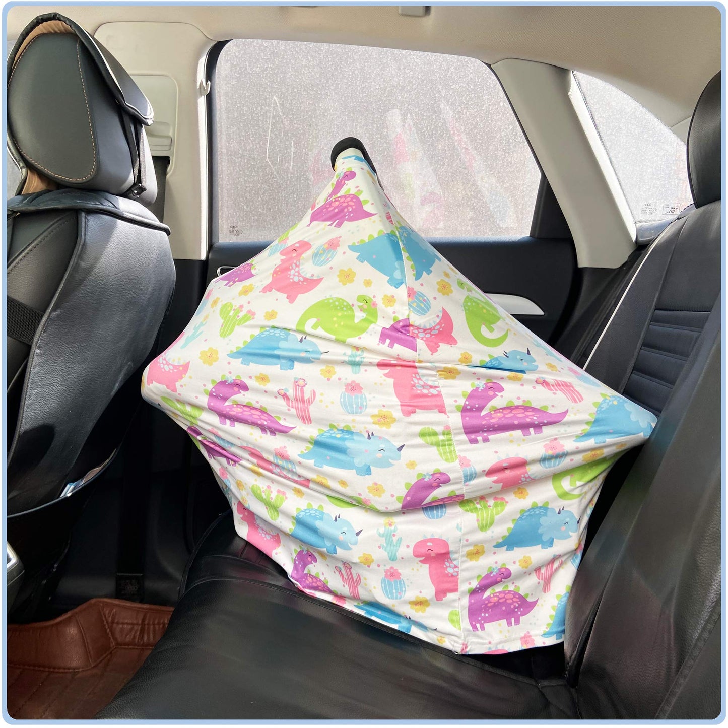 Car Seat Covers Canopy Cover - Multi-use Cover Carseat Canopy, Breathable Breastfeeding Cover, Car Seat Covers for Bbies, Boys & Girls Shower Gifts (Dark Blue Dinosaur)