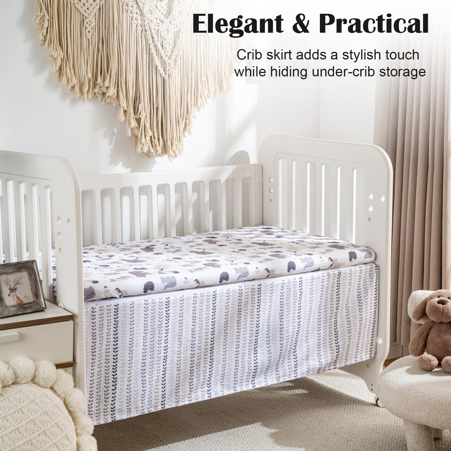 Crib Bedding Set 4 Pieces – Includes Comforter, 2 Fitted Sheets for Easy Changing, Crib Skirt – Soft, Breathable, Machine Washable – Fits Standard Crib Mattress – Baby Nursery Set for Boys & Girls