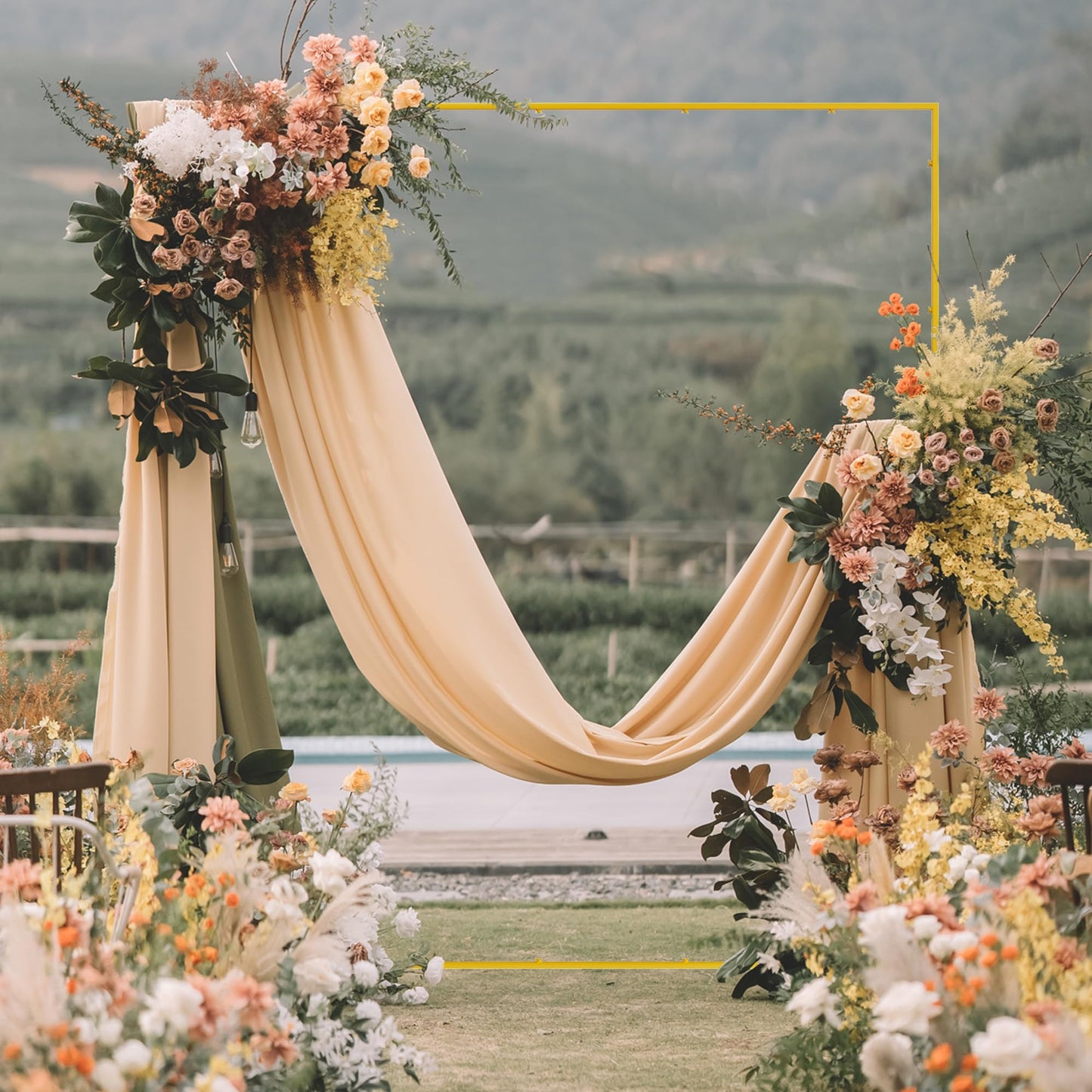 Wokceer Wedding Arch Backdrop Stand Square 6.6FTx6.6FT Gold Metal Balloon Arch Stand Garden Arbor Backdrop Frame for Wedding Birthday Party Baby Shower Photo Booth Background Decoration
