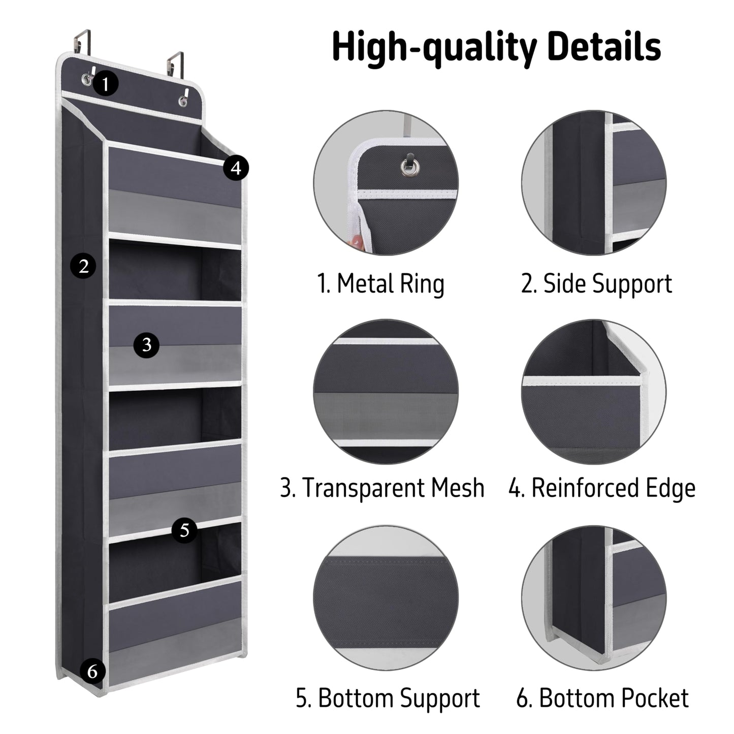 Over Door Organizer with 4 Large Capacity Pockets, Hanging Organizer Storage for Closet Bathroom Nursery Bedroom Dorm, Toys Cosmetics Sundries and Baby Essentials, Gray