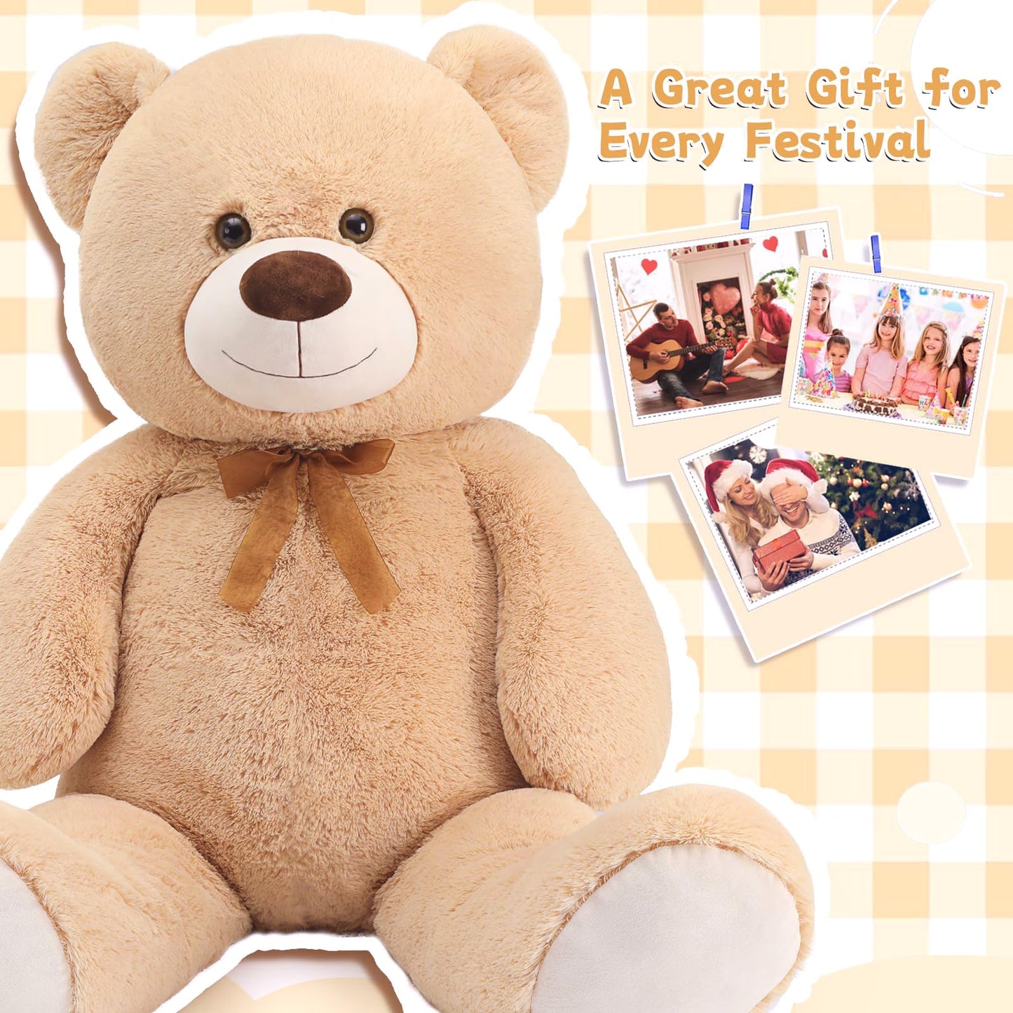 51 inch Big Teddy Bear Cute Giant Stuffed Animals Soft Plush Toy for Girlfriend Kids for Birthday Christmas Valentine's Day