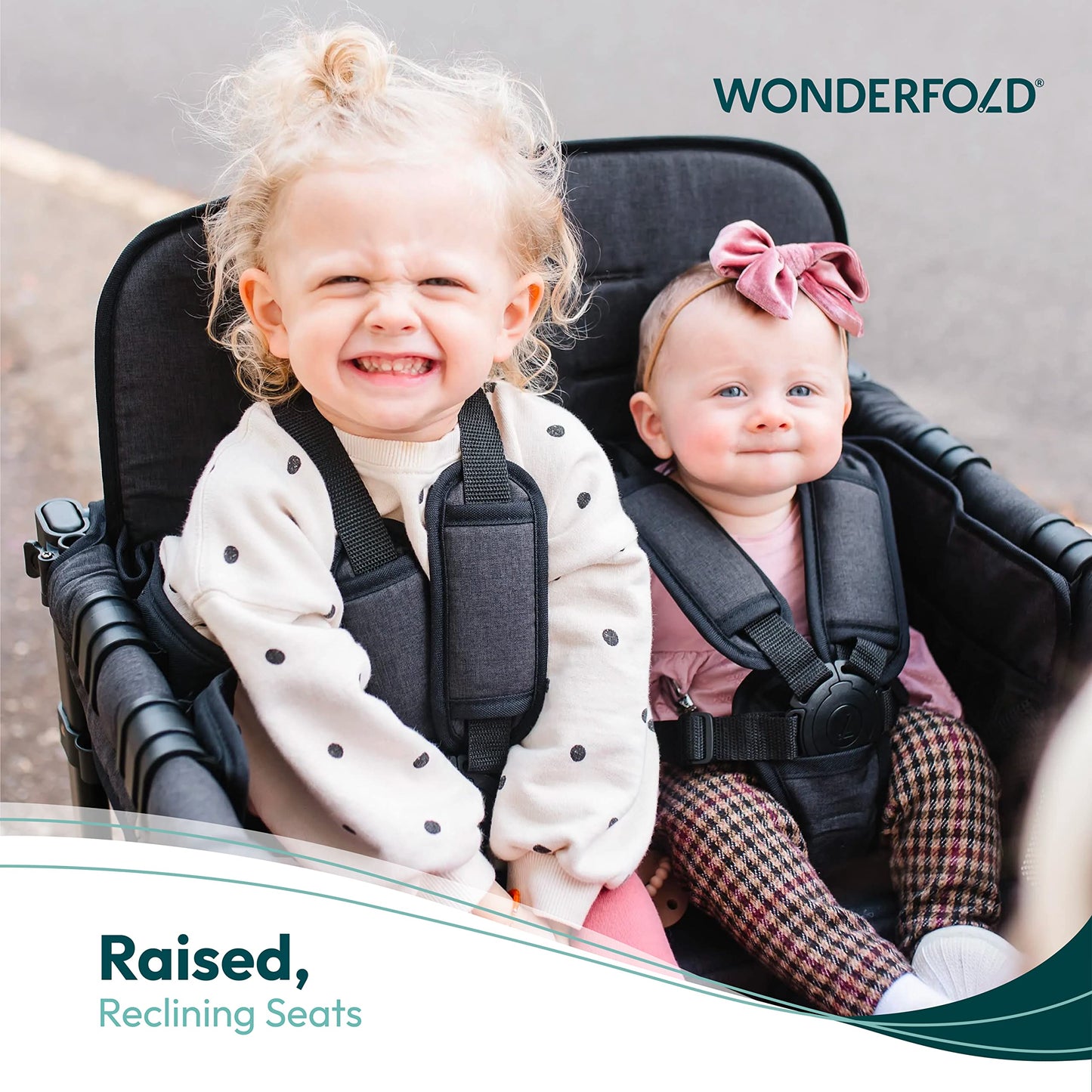 WONDERFOLD W4 Original Stroller Wagon (4 Seater) - Collapsible Wagon Stroller with Seats with 5-Point Harnesses, Easy Access Zipper Door, and Removable Sun Canopy, Black