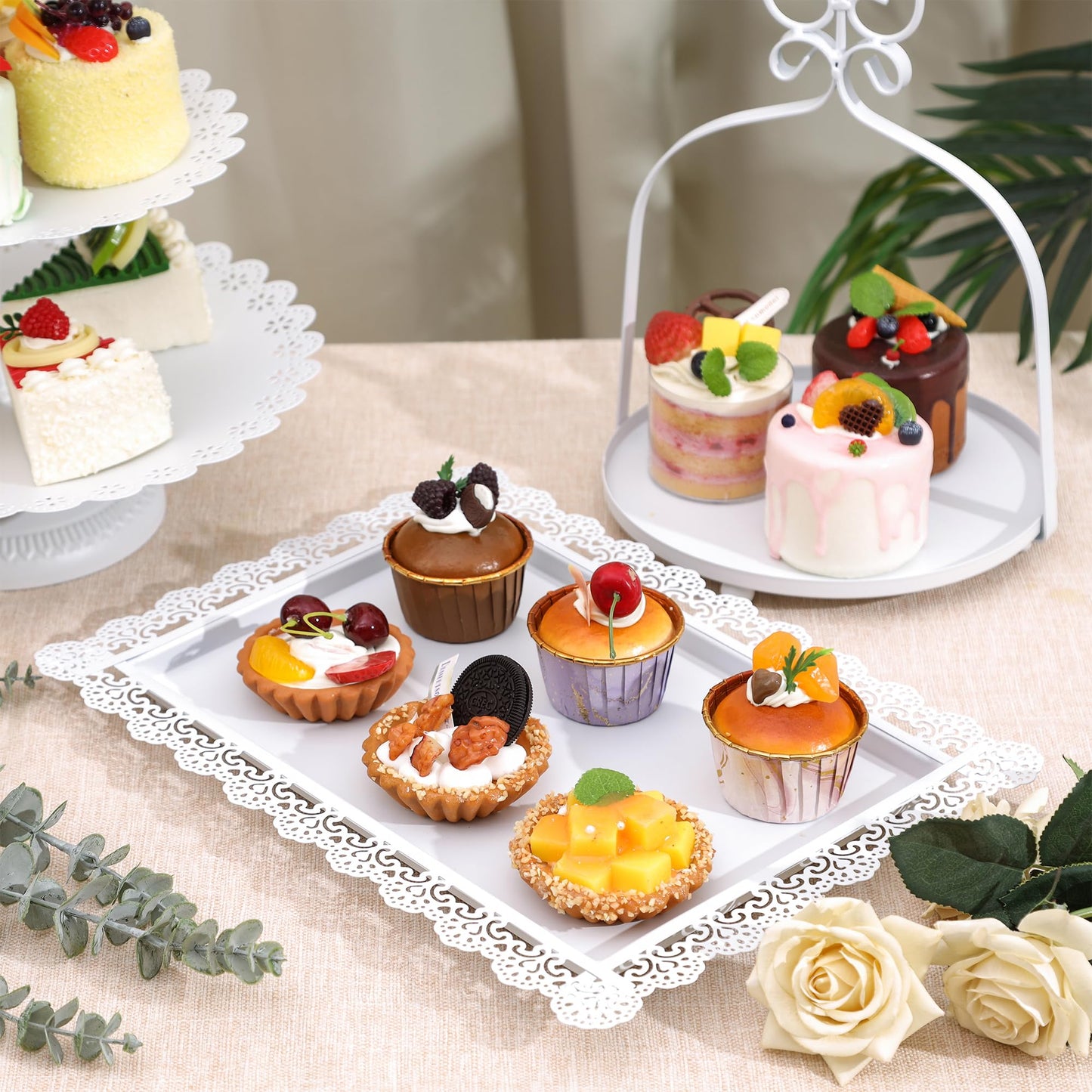 ZUMELER Gold 5Pcs Cake Stands Set Metal Round Cupcake Holder Cookies Dessert Display Plate Serving Tower Tray Platter with Handl for Baby Shower Wedding Birthday Party Celebration