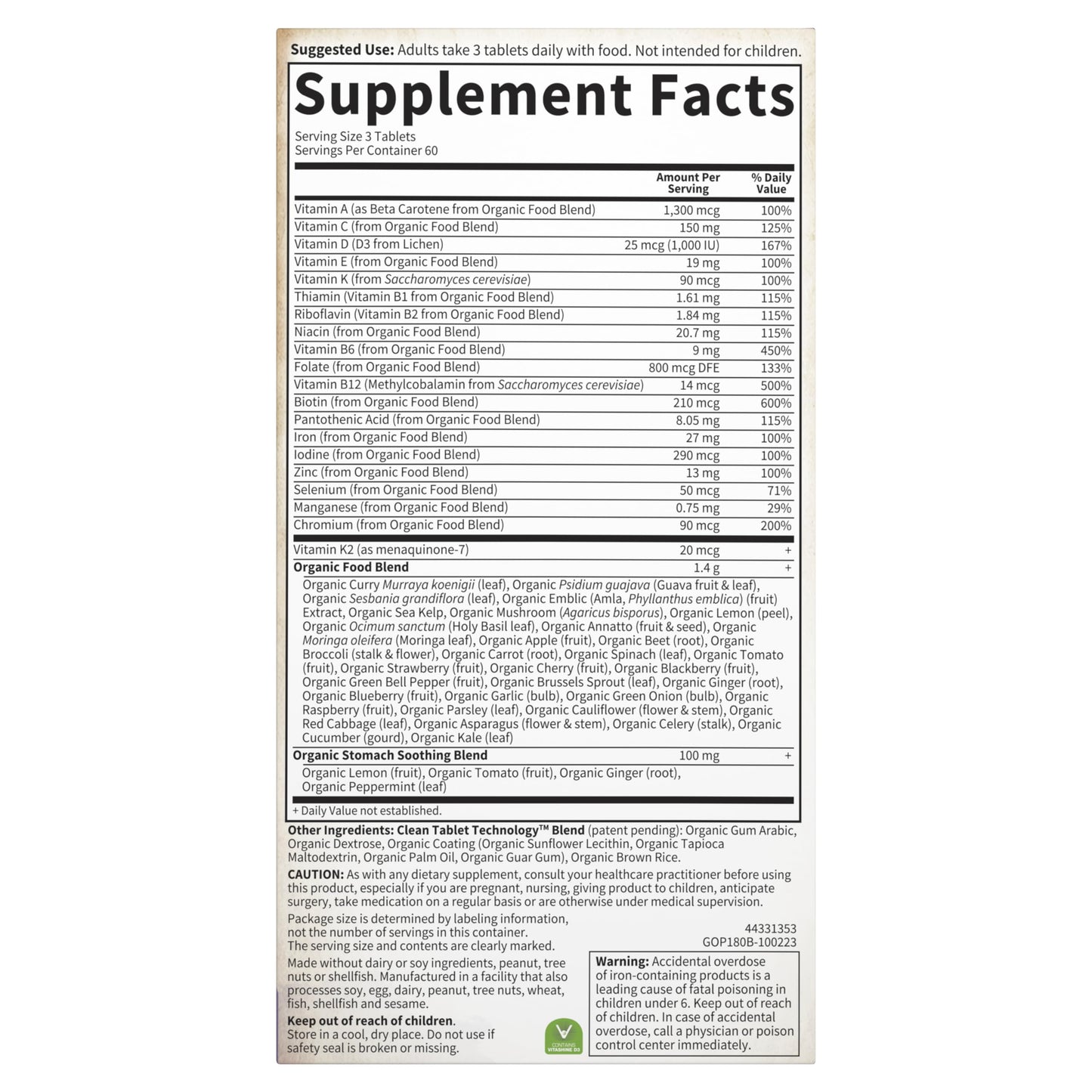 Garden of Life Organics Prenatal Vitamins - 30 Tablets, Prenatal Once Daily Whole Food Vitamins for Women with Folate not Folic Acid, Vitamin D3, Iron, Vegan One a Day Prenatal Multivitamin