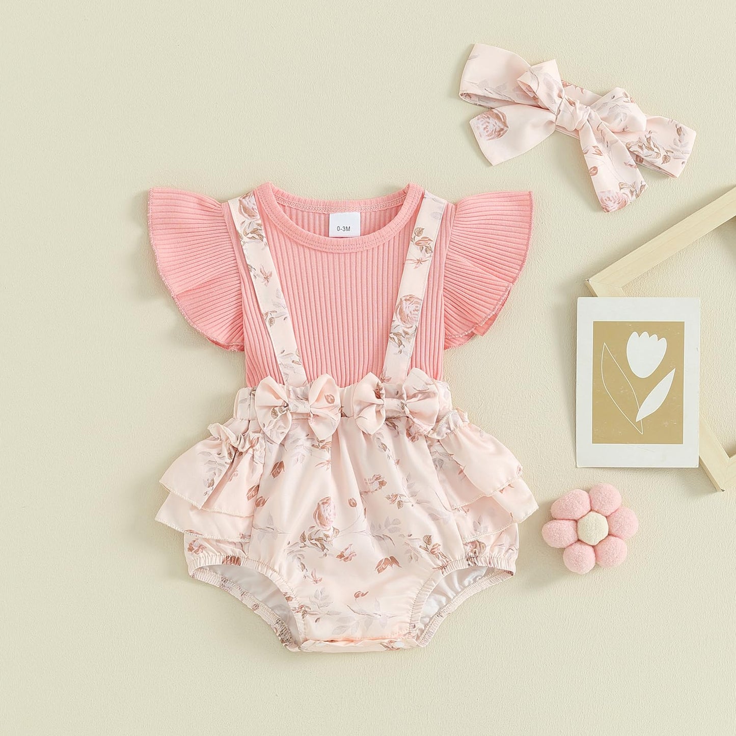 Mubineo Baby Girl Summer Clothes Romper Dress Outfits Cute Ruffle Floral Overalls Skirt Sets Newborn Outfit