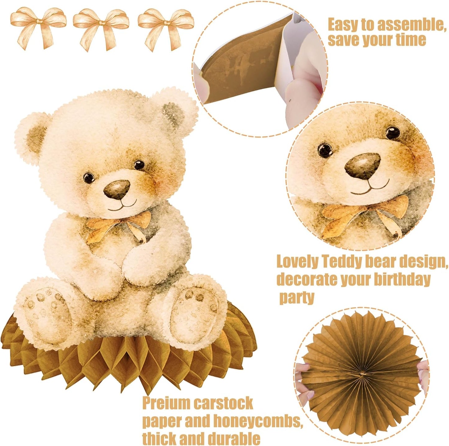 10pcs Bear Baby Shower Honeycomb Centerpieces Bear Birthday Party Supplies Bear Baby Shower Decorations Teddy Bear Table Toppers for Teddy Bear Themed Baby Shower We Can Bearly Wait Party Supplies