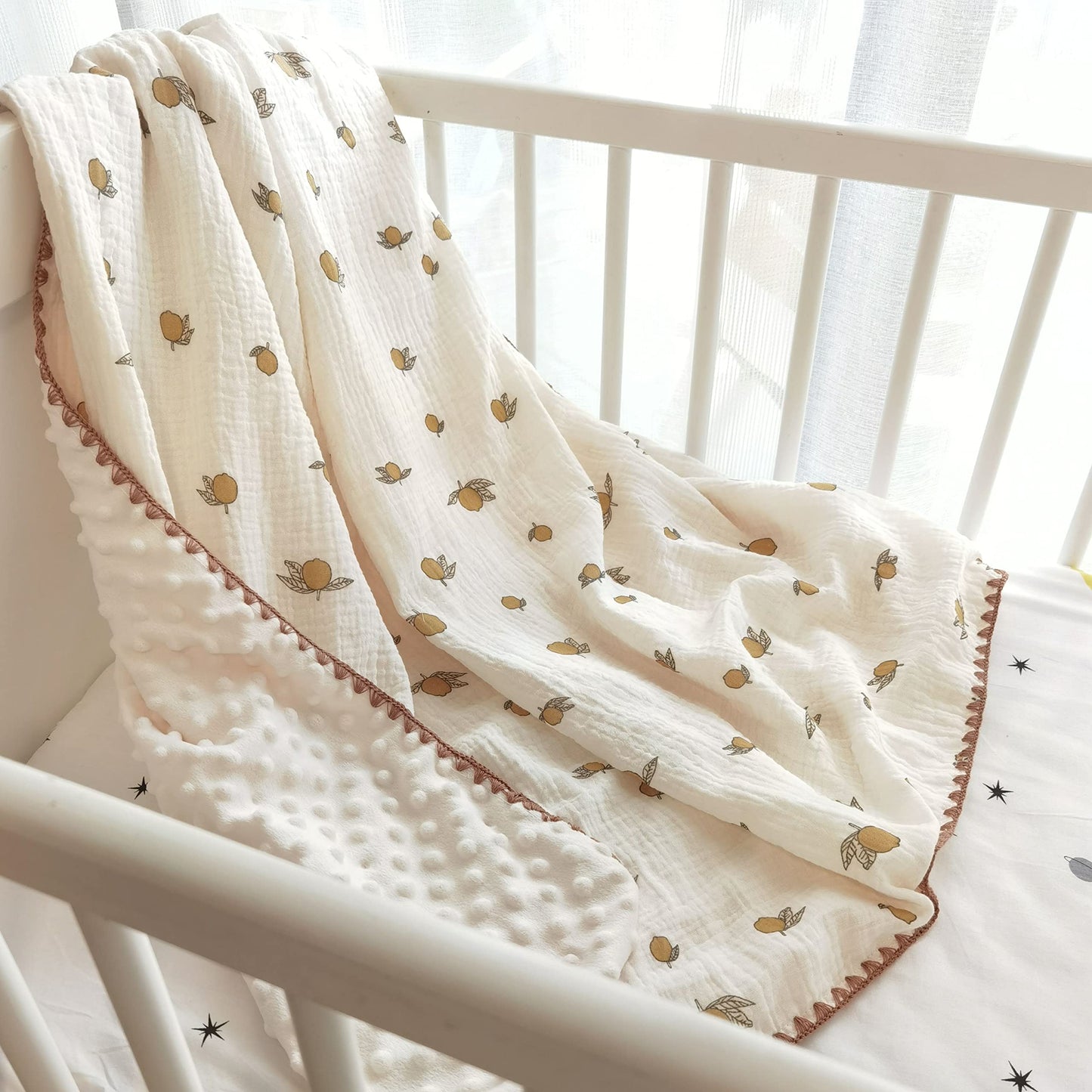 Baby Soft Muslin Thick Blanket Cotton and Dotted Backing Double Layer Receiving Blanket 40"x40" Bunny