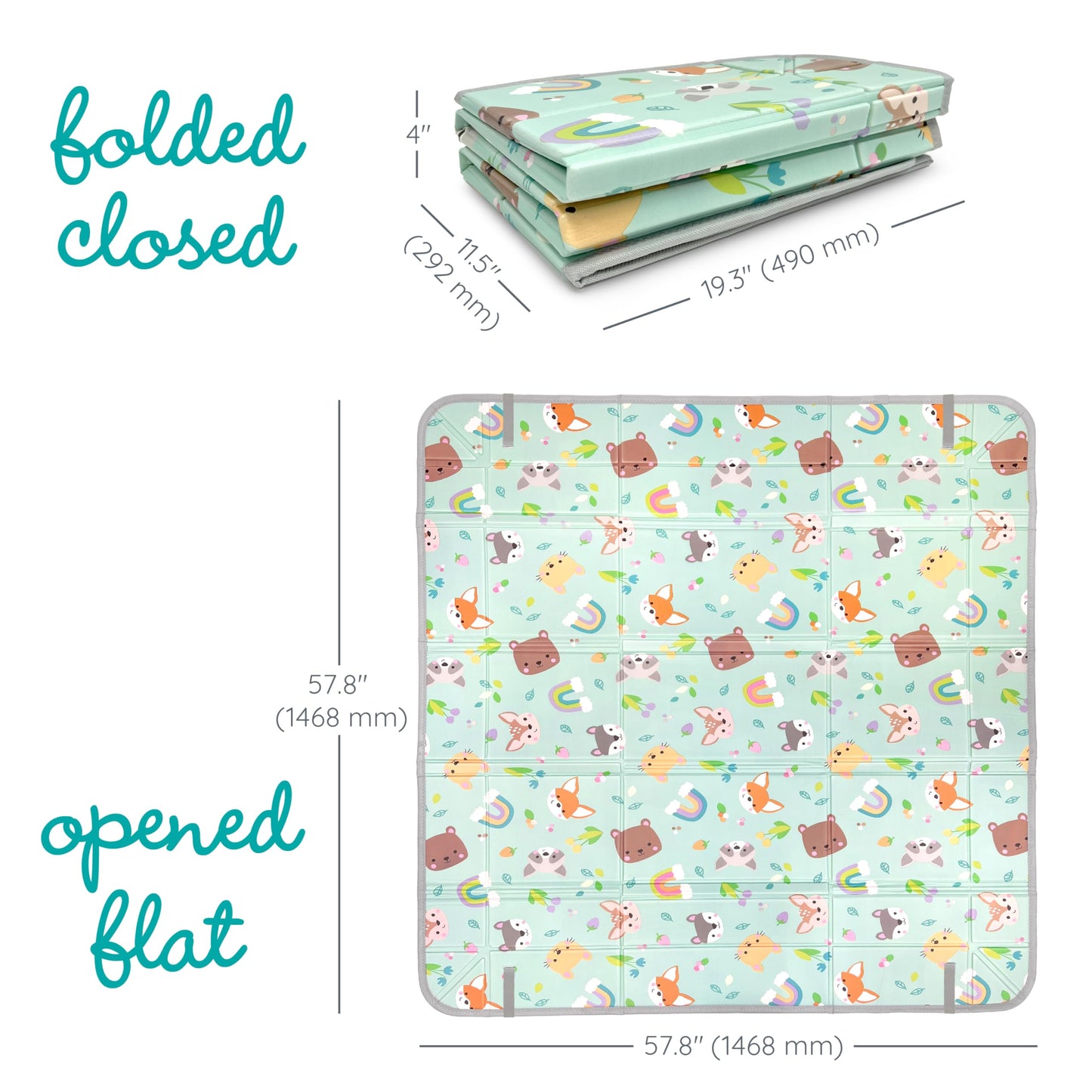 Infantino Foldable Soft Foam Mat, Extra Large Double-Sided Cushioned Portable Play Mat with Fold-Up Sides, Non Slip Crawling & Playing for Infants and Toddlers, Rainbows