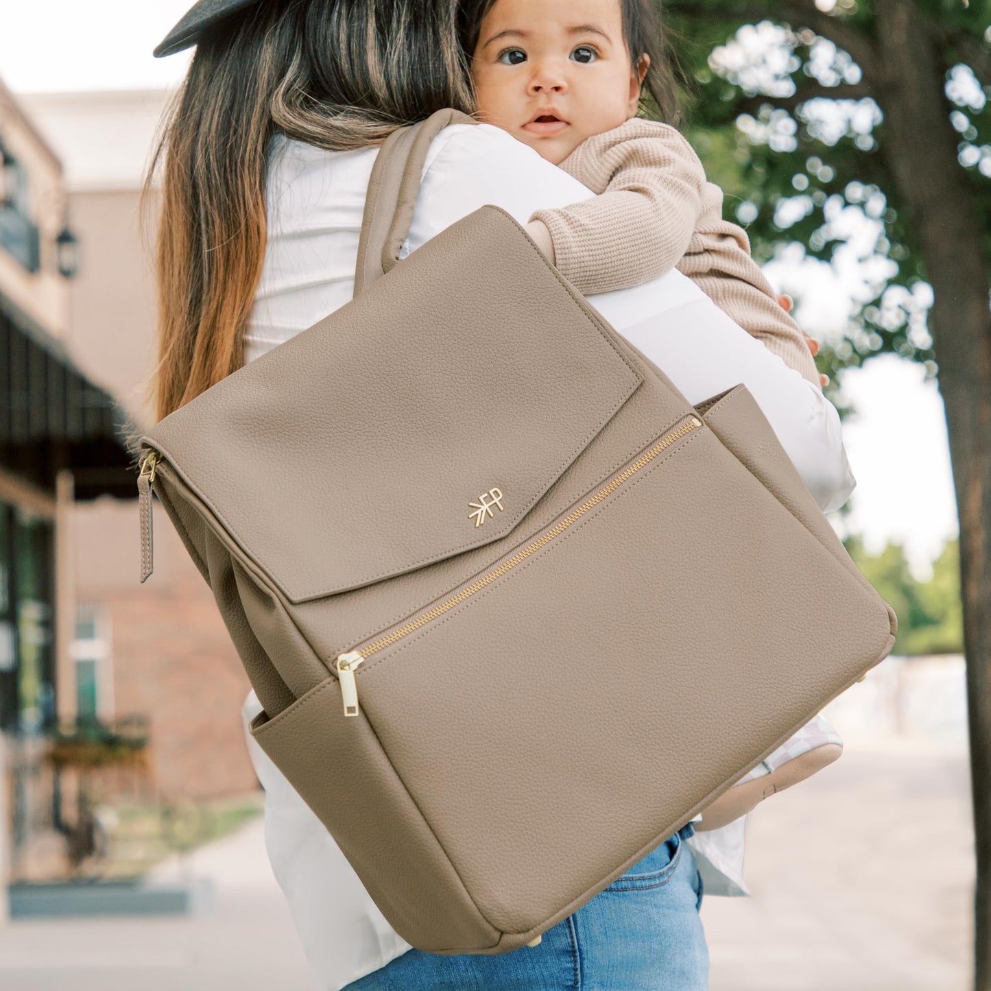 Freshly Picked Classic II Diaper Bag Backpack, Wipeable Vegan Leather With Changing Pad (Sage Green V2)