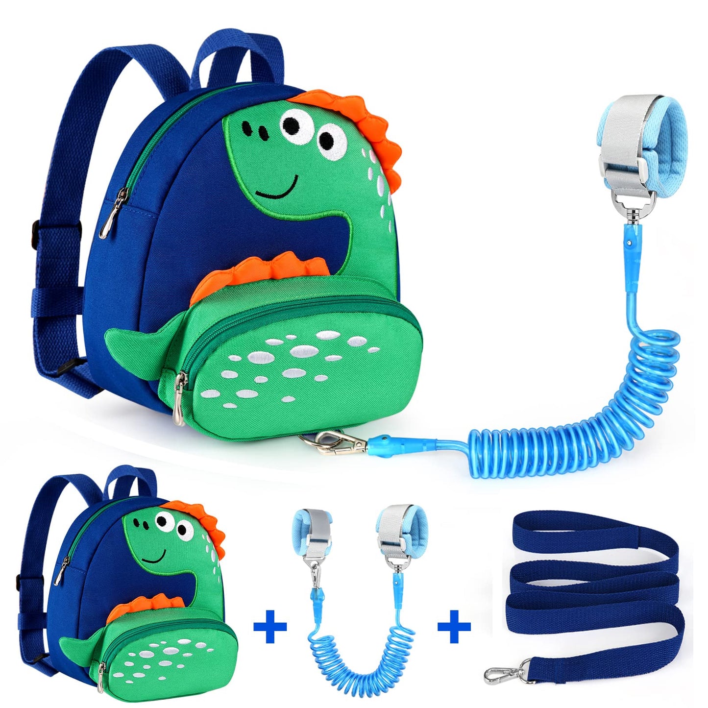 Accmor Toddler Harness Backpack Leash, Cute Dinosaur Backpacks with Anti Lost Wrist Link, Cute Mini Child Backpack Wristband Tether Strap and Protection Leashes for Boys Girls Aged 1-3 Years