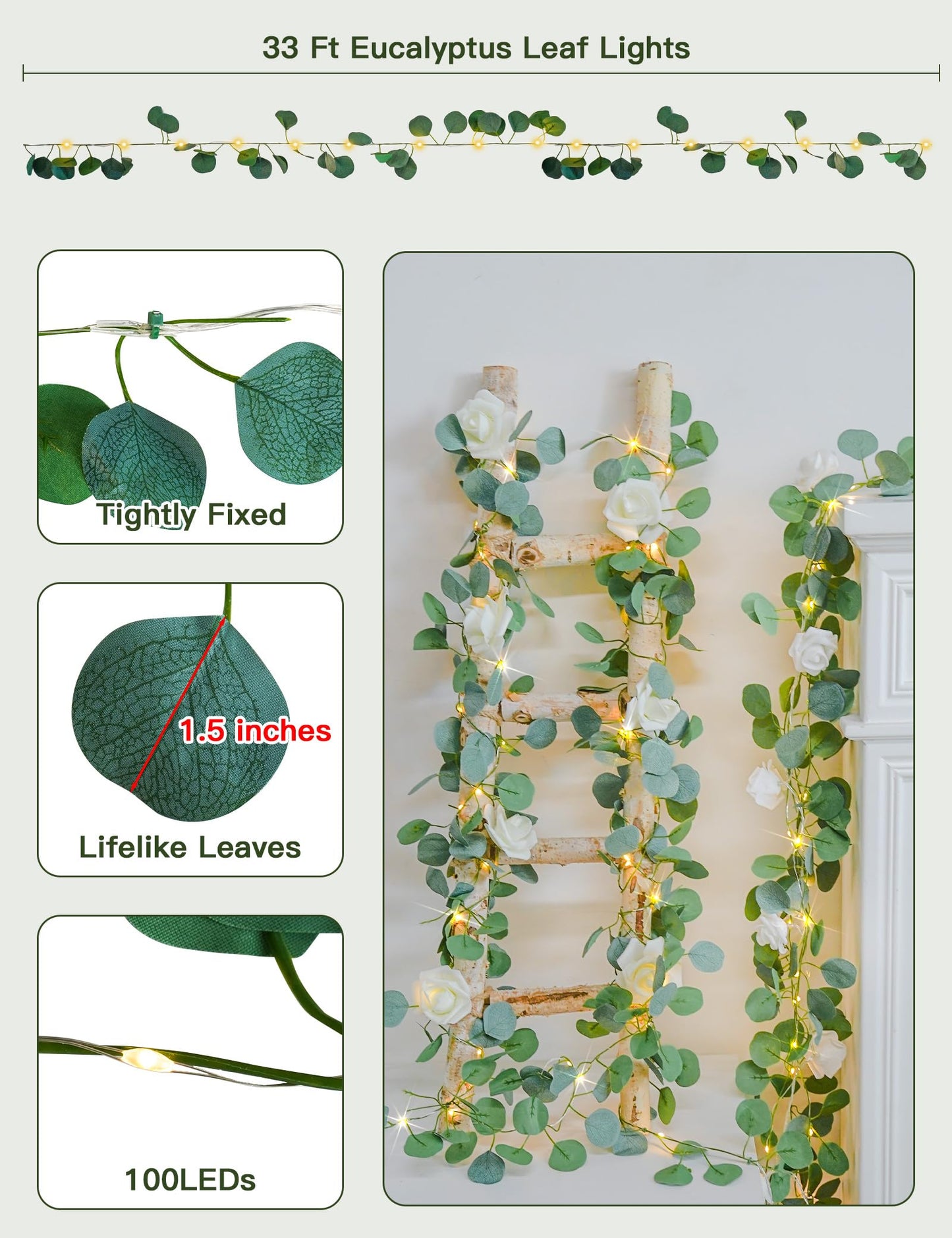 suddus Vine with Fairy Lights Battery Operated, 33ft 100 LED Ivy String Lights with Remote, Leaf Lights for Bedroom, Room, Wall, Garden, Party, Wedding Decor (Warm White)