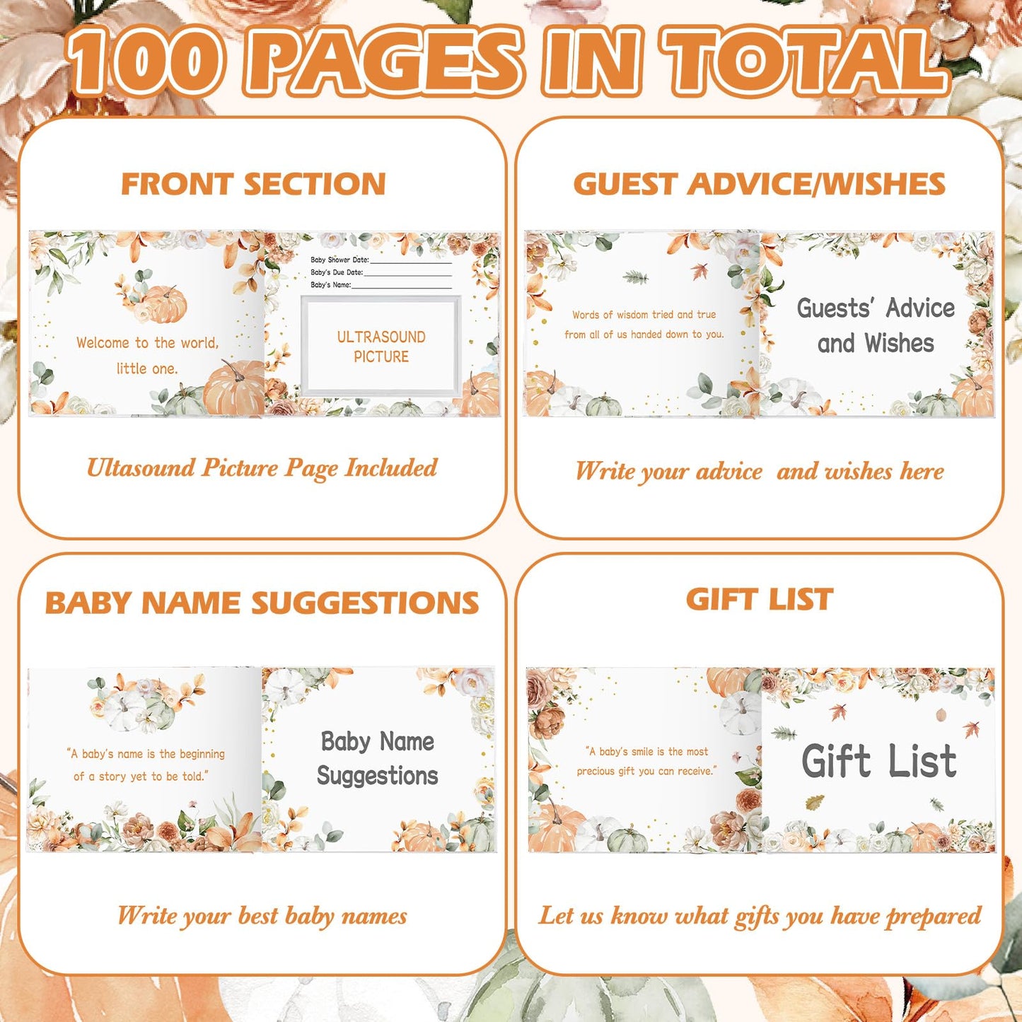27 Pcs Butterfly Floral Baby Shower Guest Book Set Baby Shower Sign in Guest Floral Book Place Table Cards with Gold Pen Adhesive Photo Corner for Birthday Party