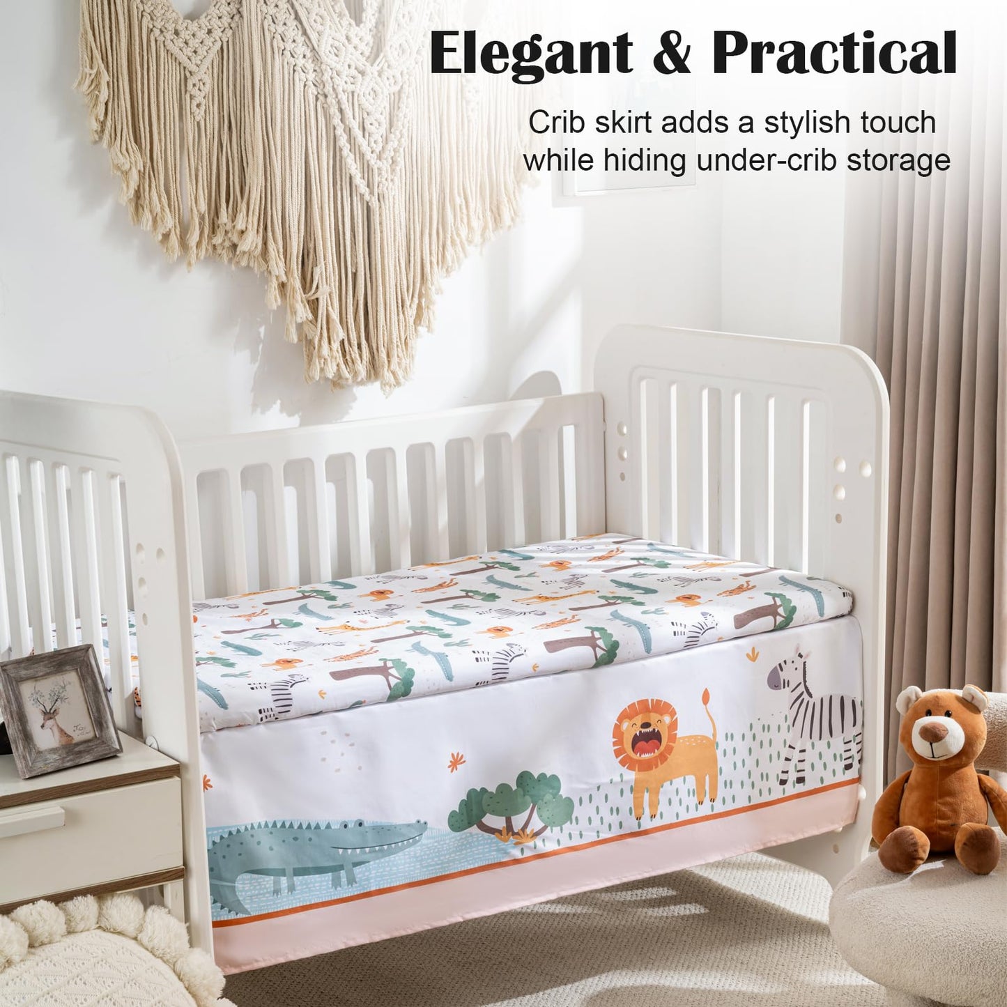 Crib Bedding Set 4 Pieces – Includes Comforter, 2 Fitted Sheets for Easy Changing, Crib Skirt – Soft, Breathable, Machine Washable – Fits Standard Crib Mattress – Baby Nursery Set for Boys & Girls